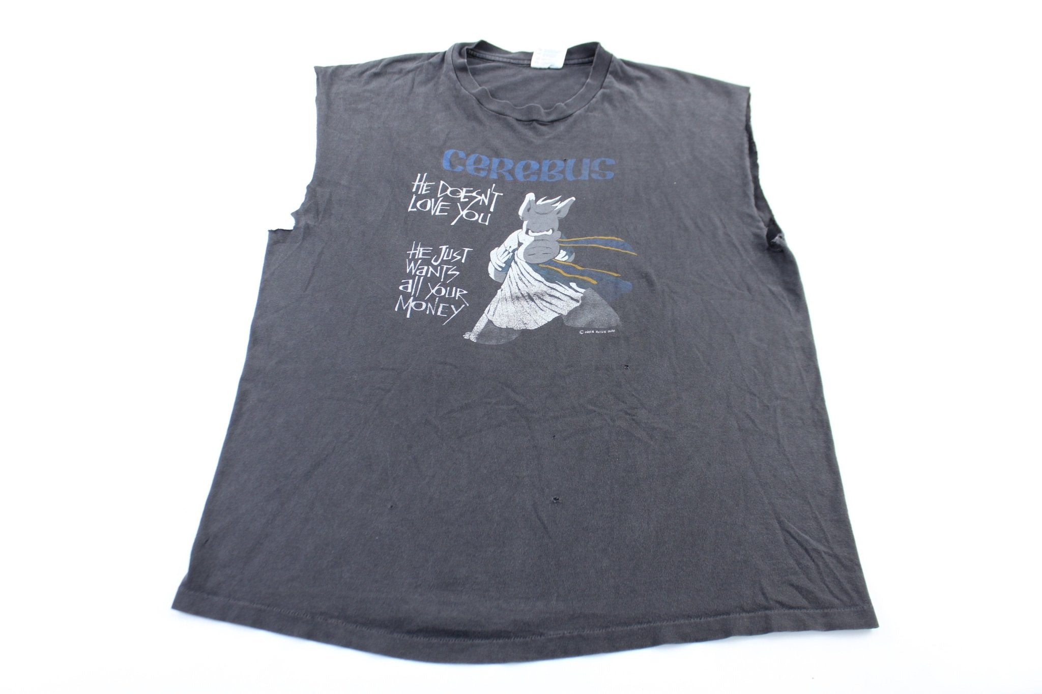 1984 Gerebus He Doesn't Love You, He Wants All Your Money Tank Top - ThriftedThreads.com