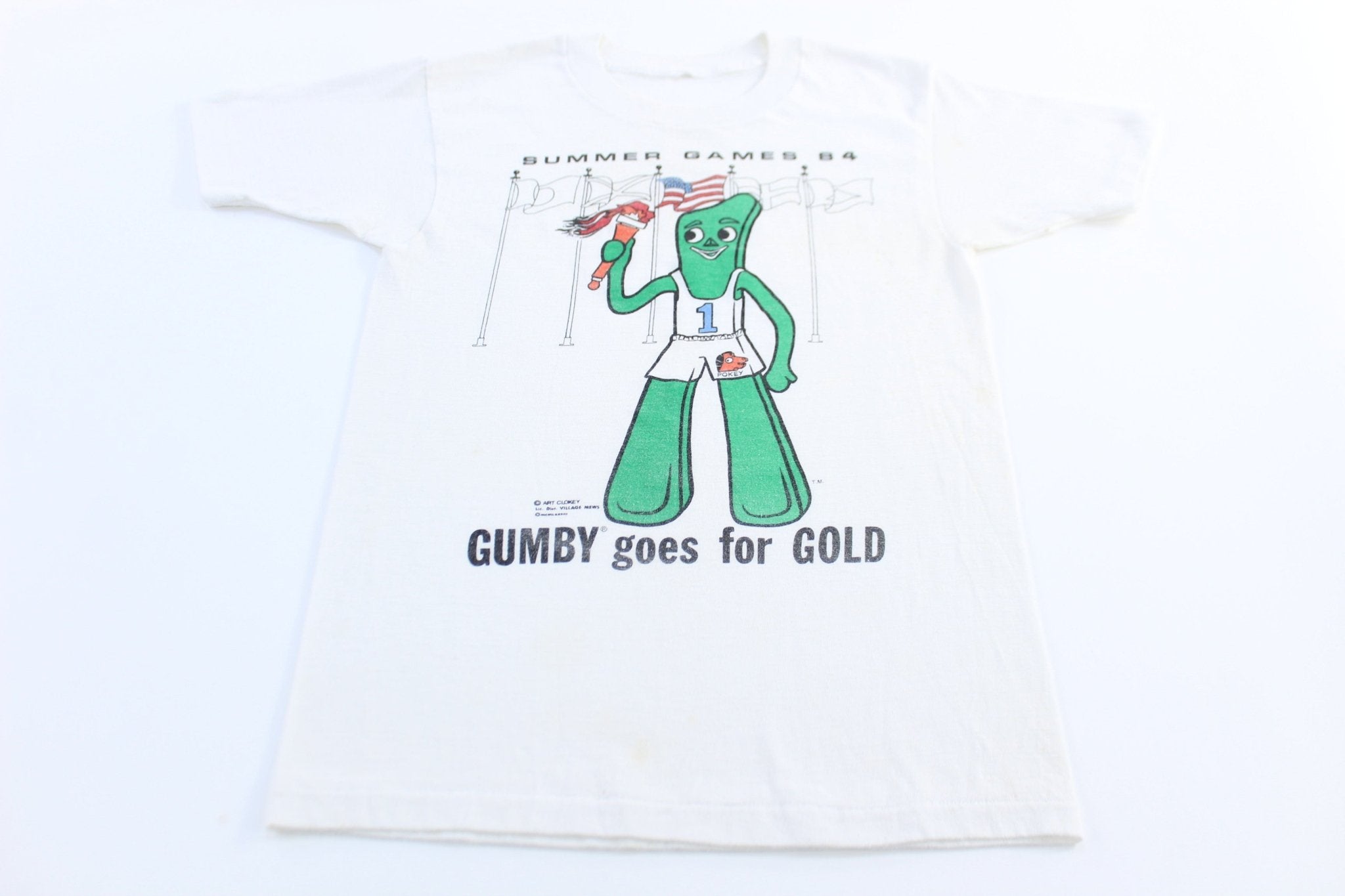 1984 Gumby Goes For Gold Summer Games T-Shirt - ThriftedThreads.com