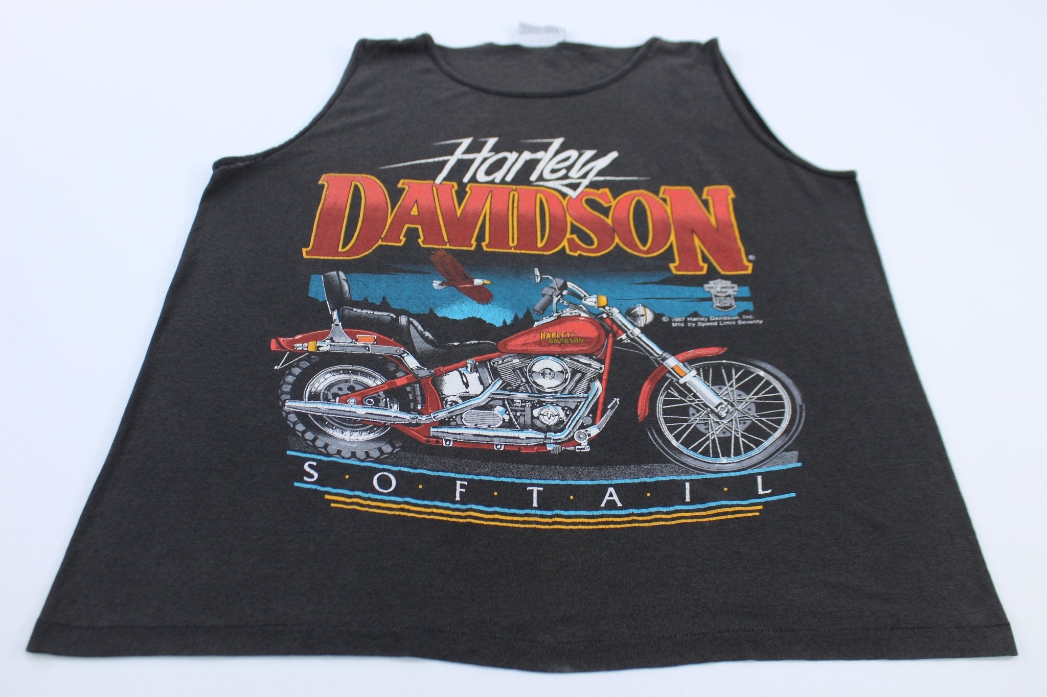 1987 Harley Davidson Motorcycles Softail Graphic Tank Top - ThriftedThreads.com