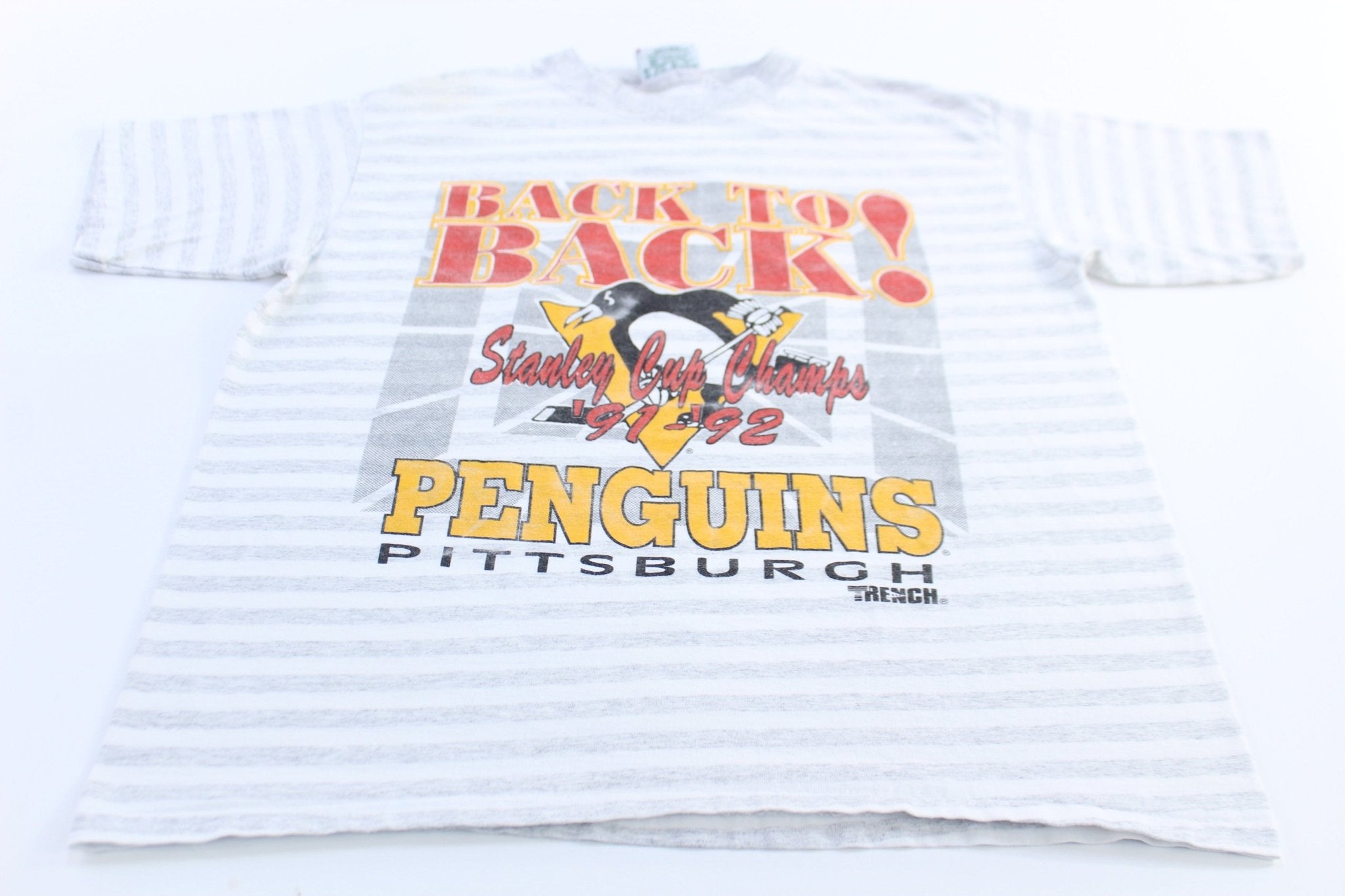 1992 Pittsburgh Penguins Stanley Cup Champions Striped T-Shirt - ThriftedThreads.com