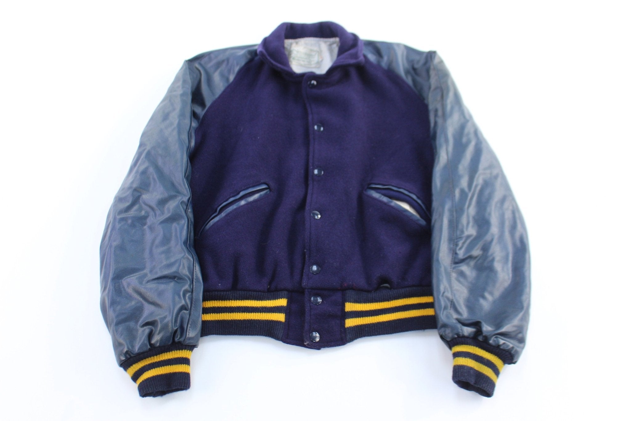 70's Naugalite Blue Varsity Letterman Jacket - ThriftedThreads.com