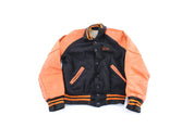 80's Black & Orange Varsity Letterman Jacket - ThriftedThreads.com