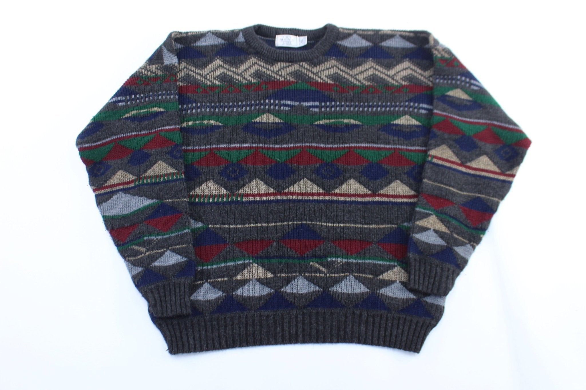 80's Sear's Geometric Patterned Acrylic Sweater - ThriftedThreads.com