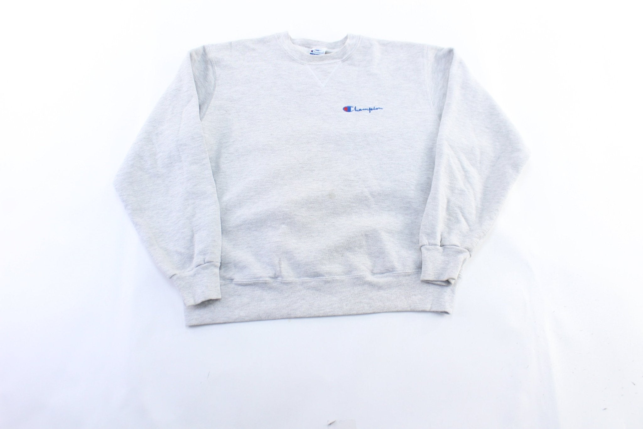 ThriftedThreads 90 s Champion Embroidered Logo Light Grey Sweatshirt