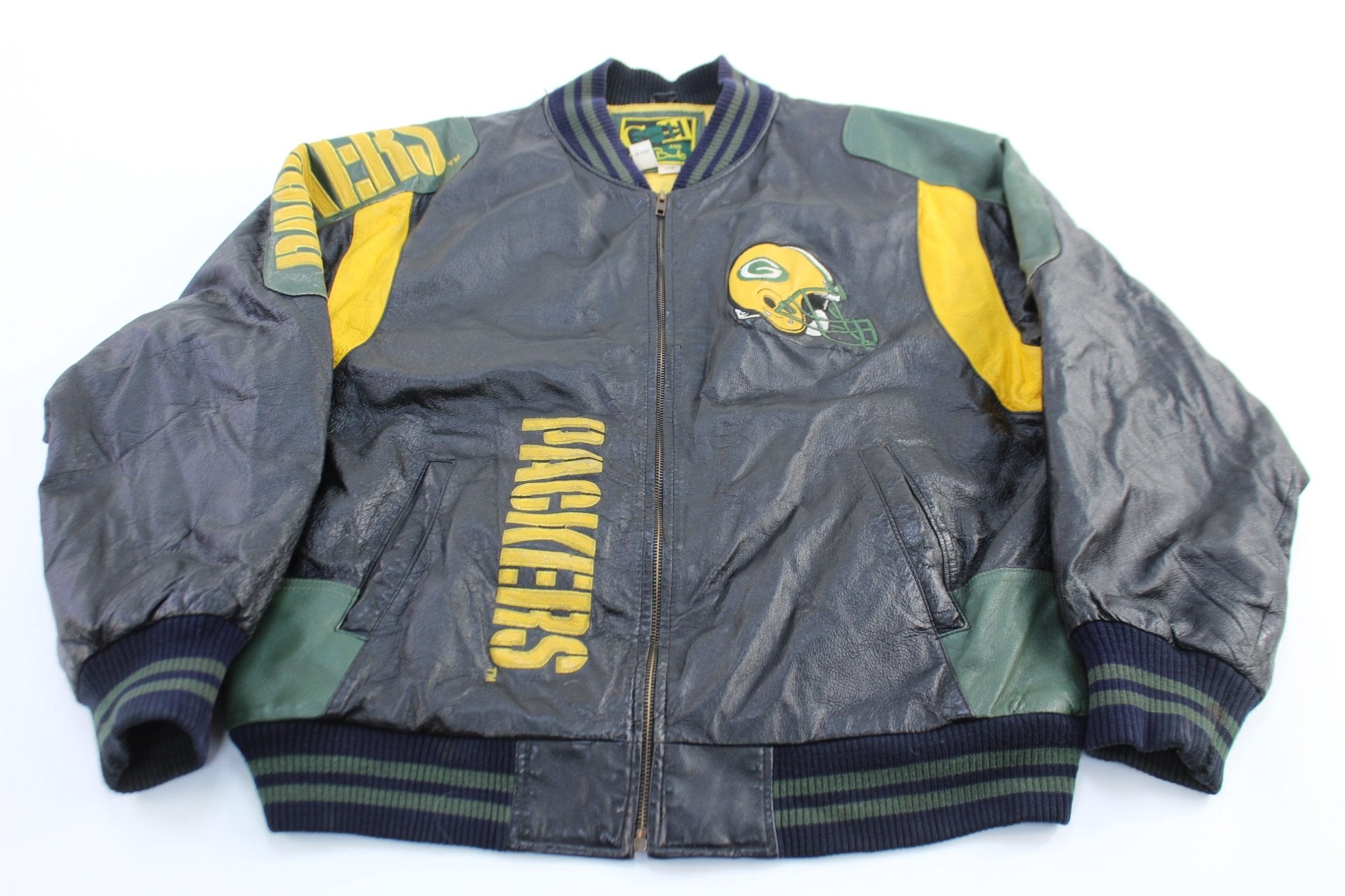 90's Green Bay Packers Embroidered Leather Zip Up Jacket