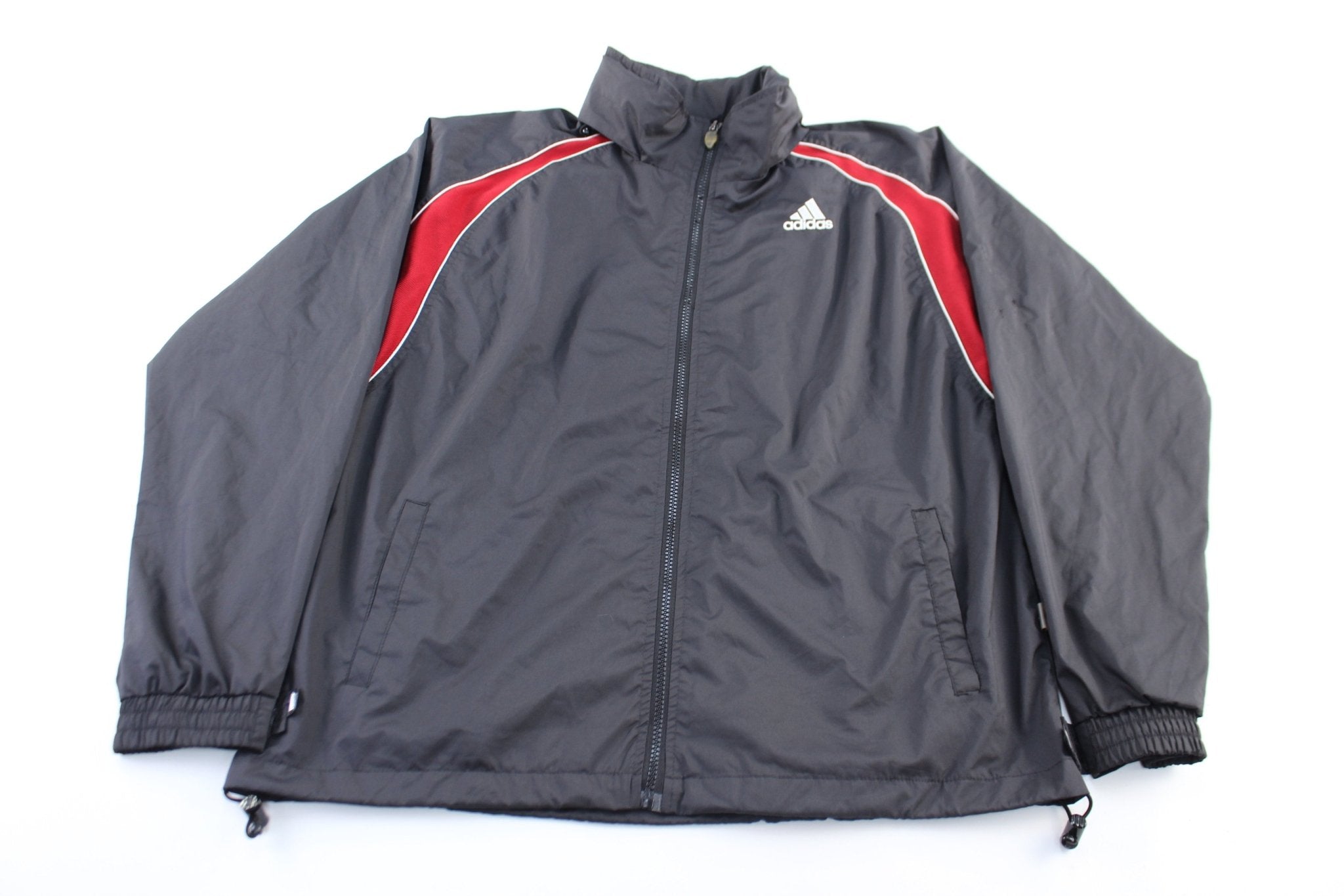 Adidas Embroidered Logo Black Red Zip Up Jacket ThriftedThreads