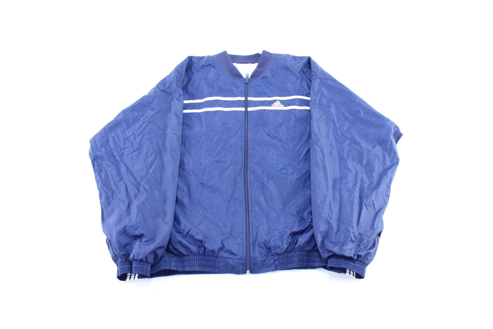 Adidas Embroidered Logo Blue White Striped Windbreaker Jacket