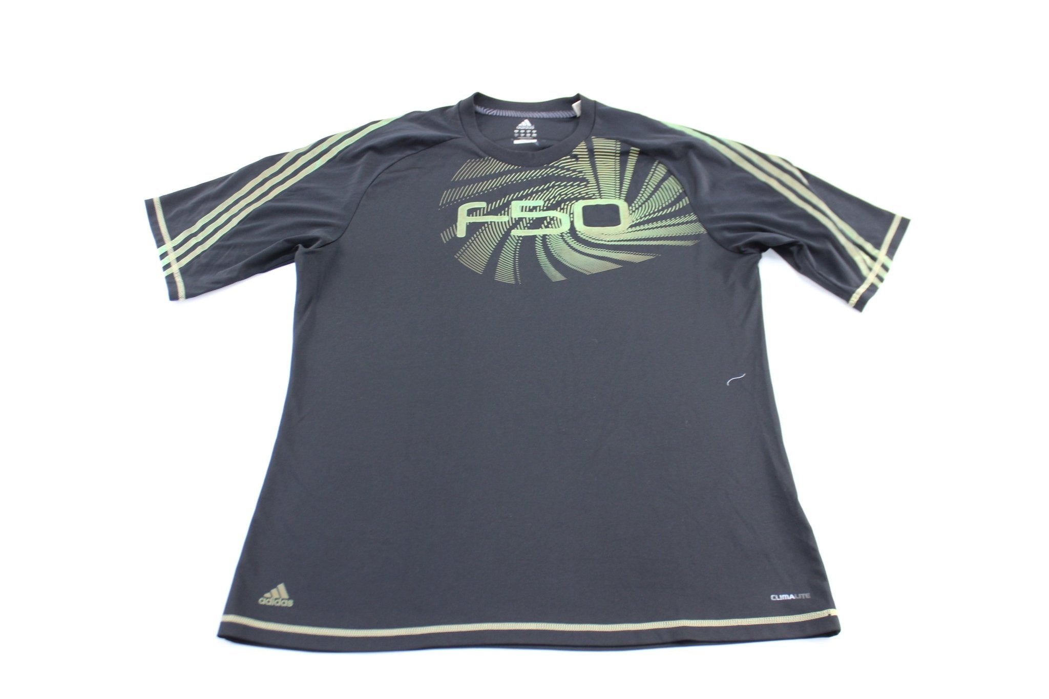 ThriftedThreads Adidas Logo F50 Black Green Striped Soccer Jersey