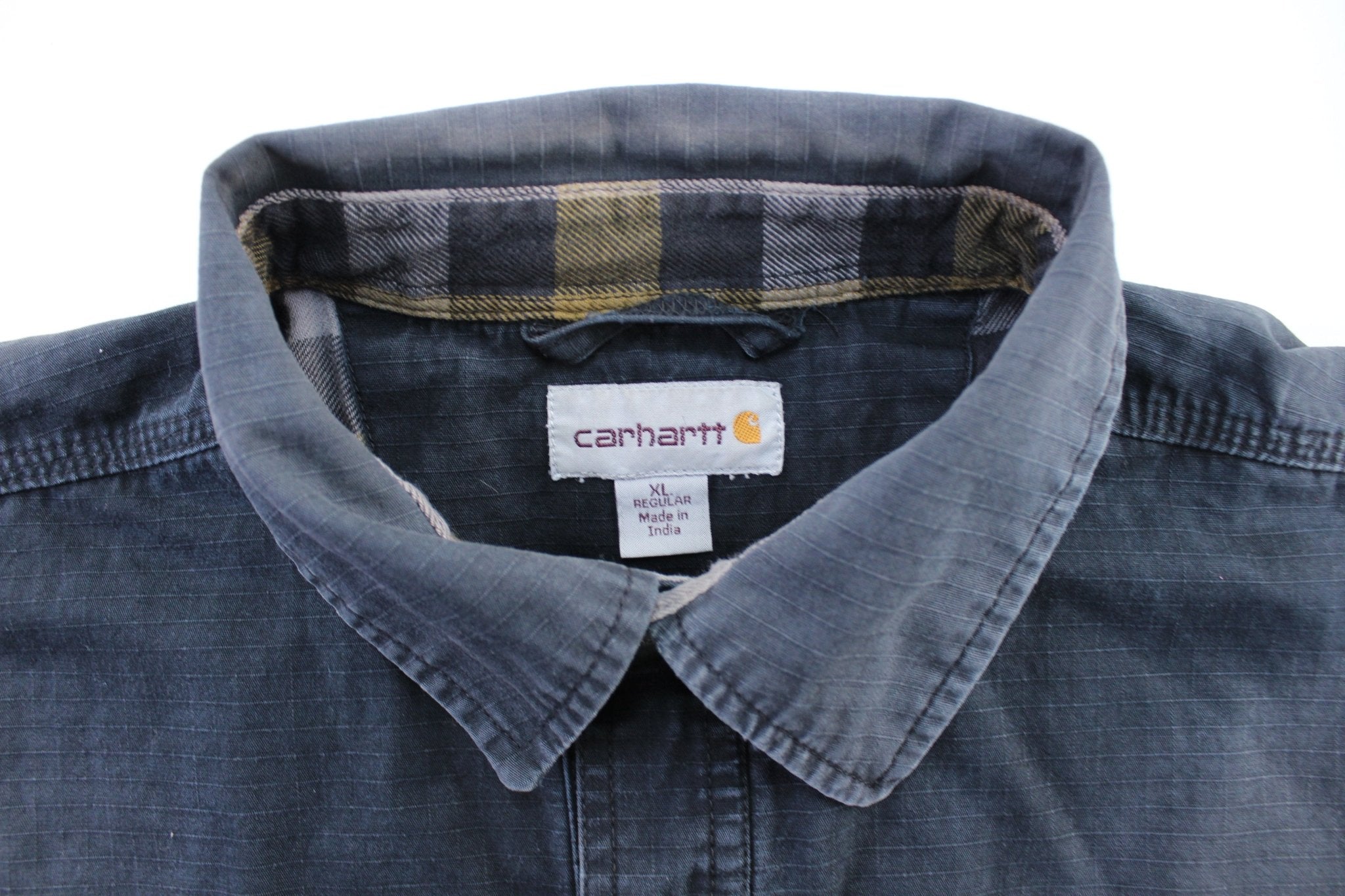 Carhartt Logo Patch Black Flannel Button Down Shirt - ThriftedThreads.com