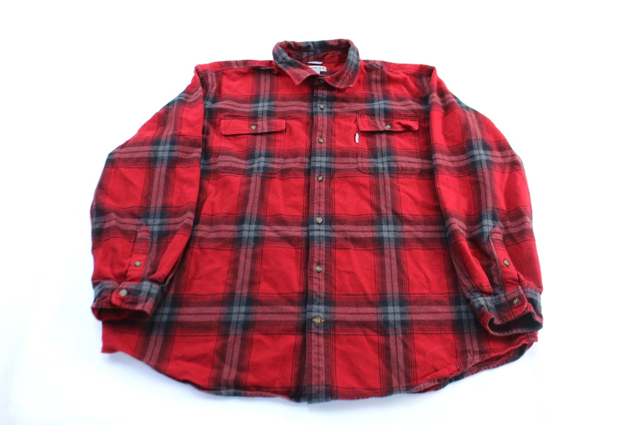 Carhartt Red & Black Button Down LS Flannel Shirt - ThriftedThreads.com