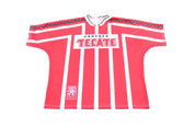 Cervaze Tecate Logo Mexico Red & White Striped Soccer Jersey - ThriftedThreads.com