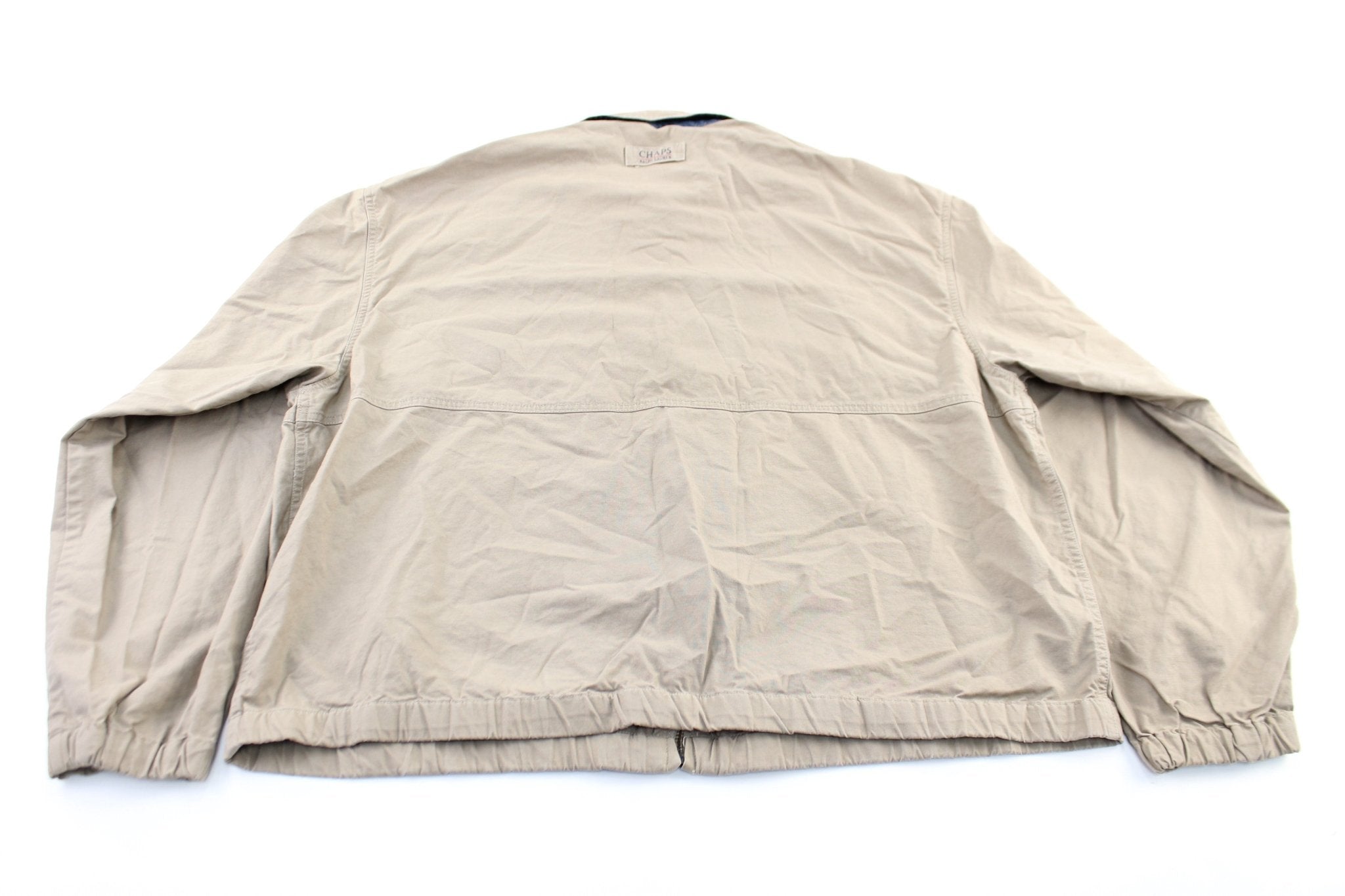 Chaps Ralph Lauren Embroidered Logo Tan Zip Up Jacket - ThriftedThreads.com