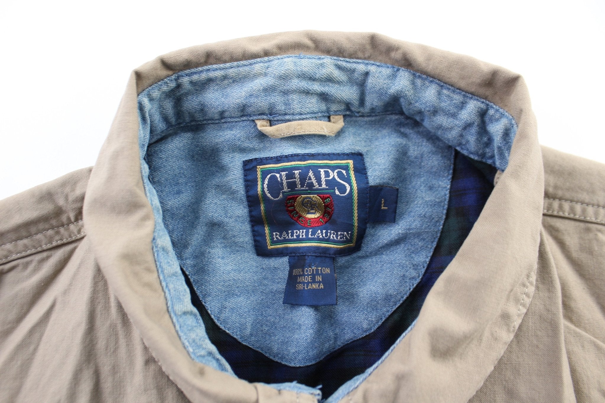 Chaps Ralph Lauren Embroidered Logo Tan Zip Up Jacket - ThriftedThreads.com