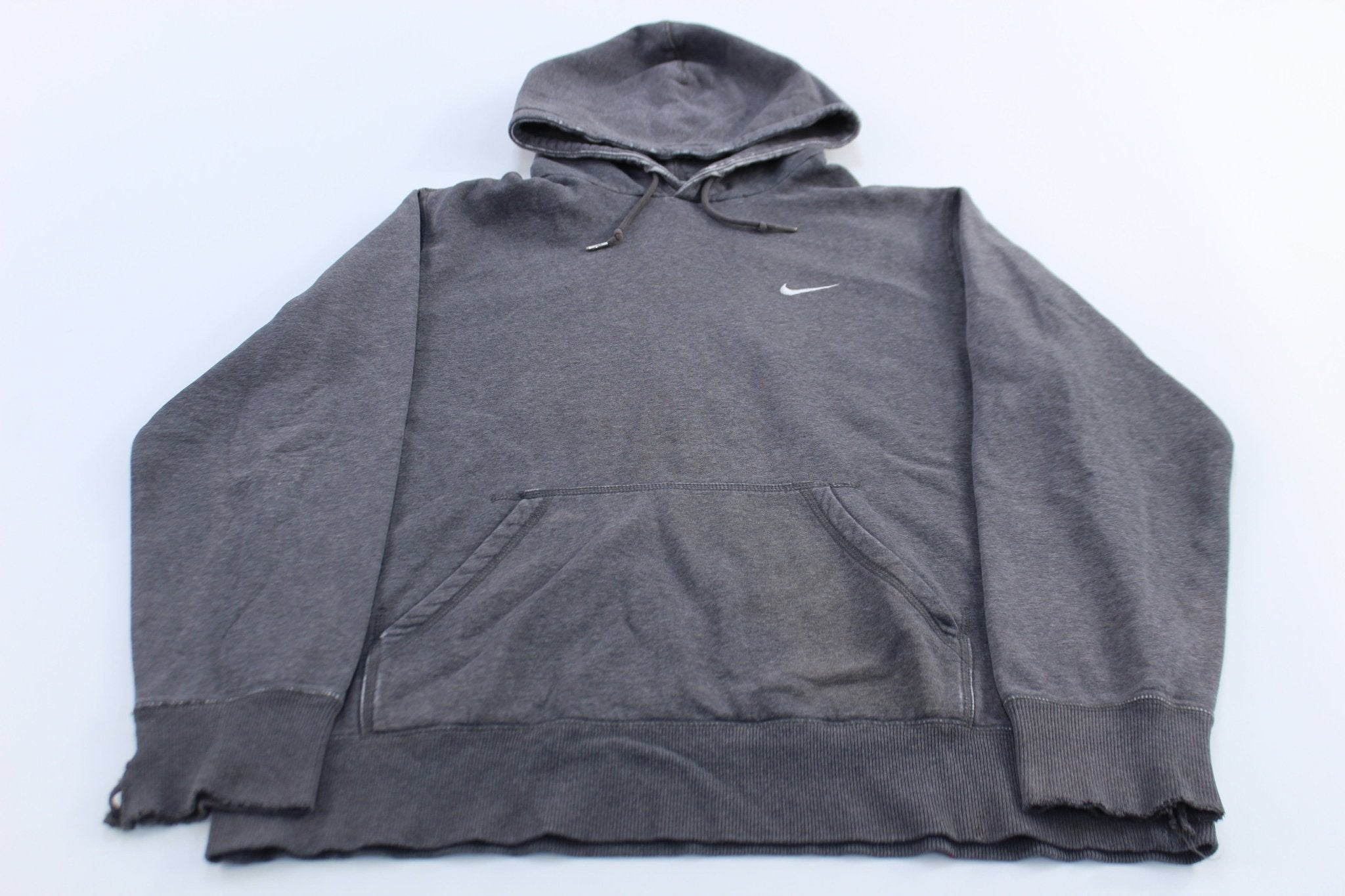 Nike Embroidered Swoosh Logo Grey Pullover Hoodie - ThriftedThreads.com