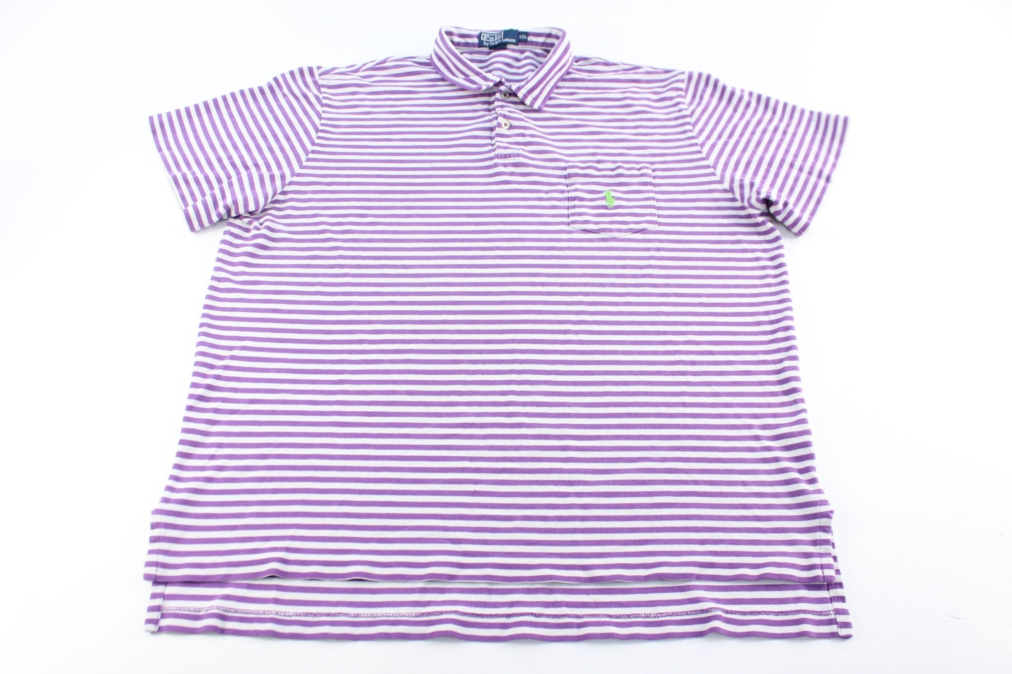 Purple and white striped polo shirt hotsell