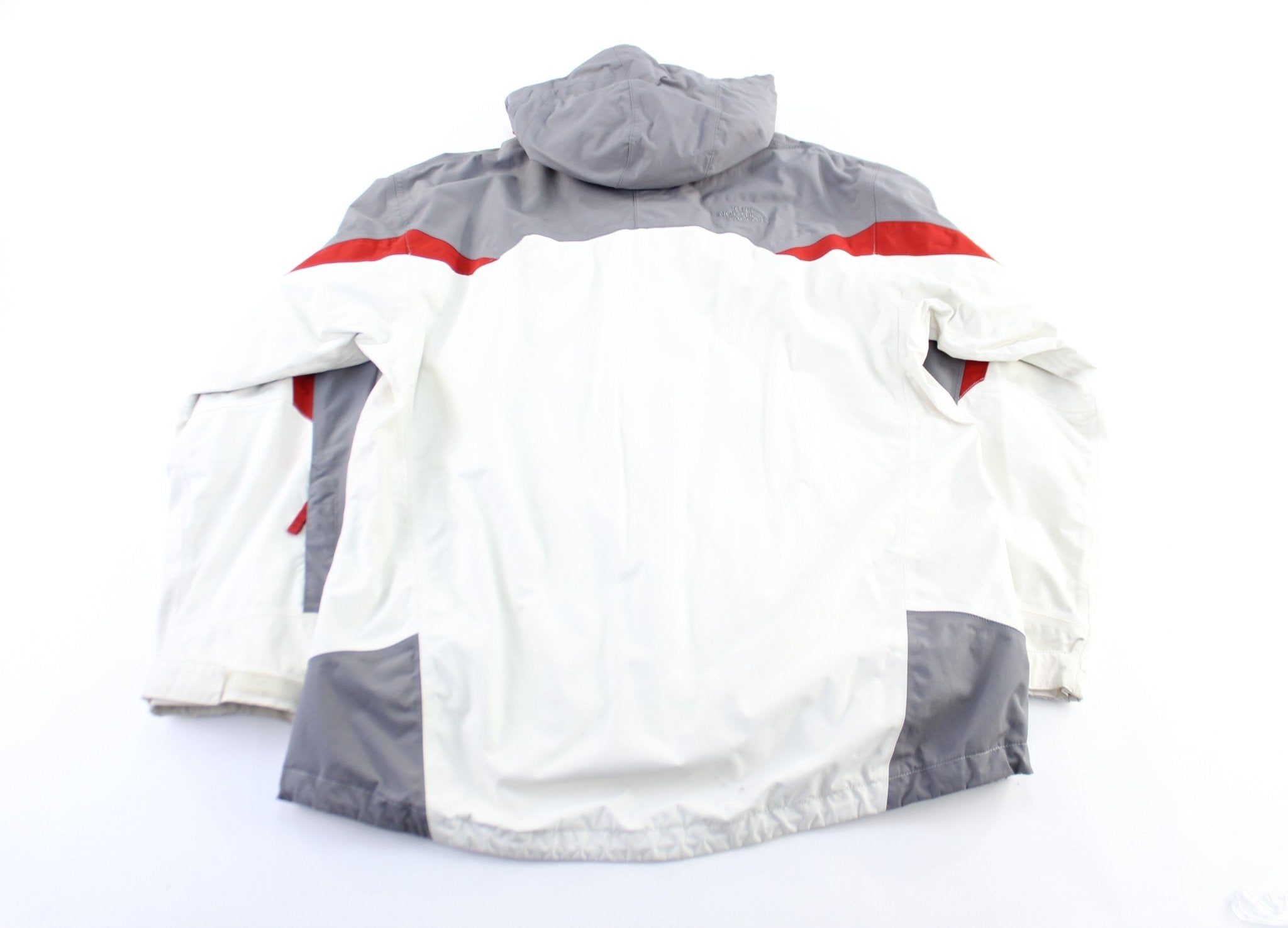 The North Face Embroidered Logo White, Grey & Red Zip Up Jacket - ThriftedThreads.com