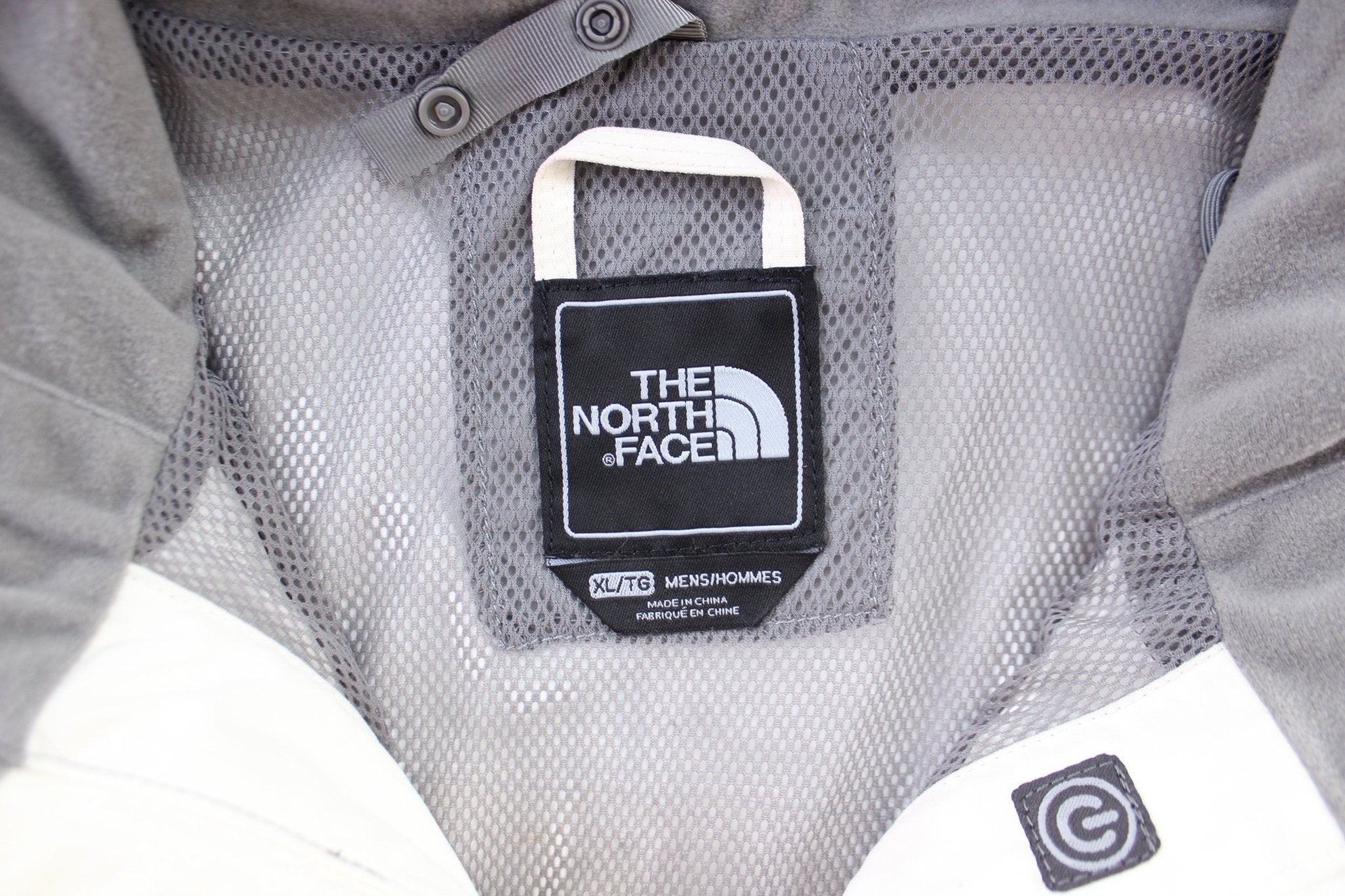 The North Face Embroidered Logo White, Grey & Red Zip Up Jacket - ThriftedThreads.com