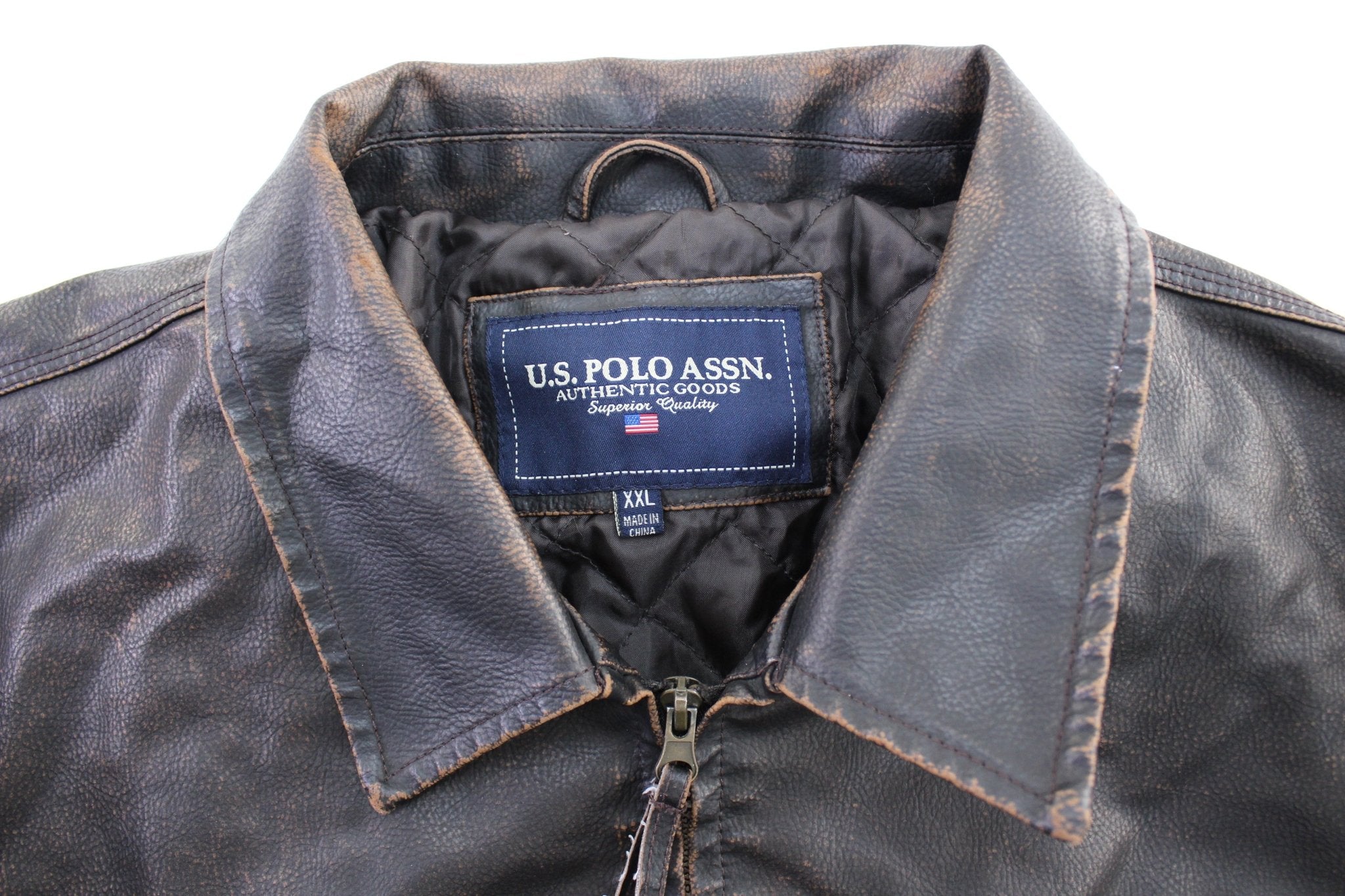 U.S. Polo Assn Dark Brown Leather Zip Up Jacket - ThriftedThreads.com
