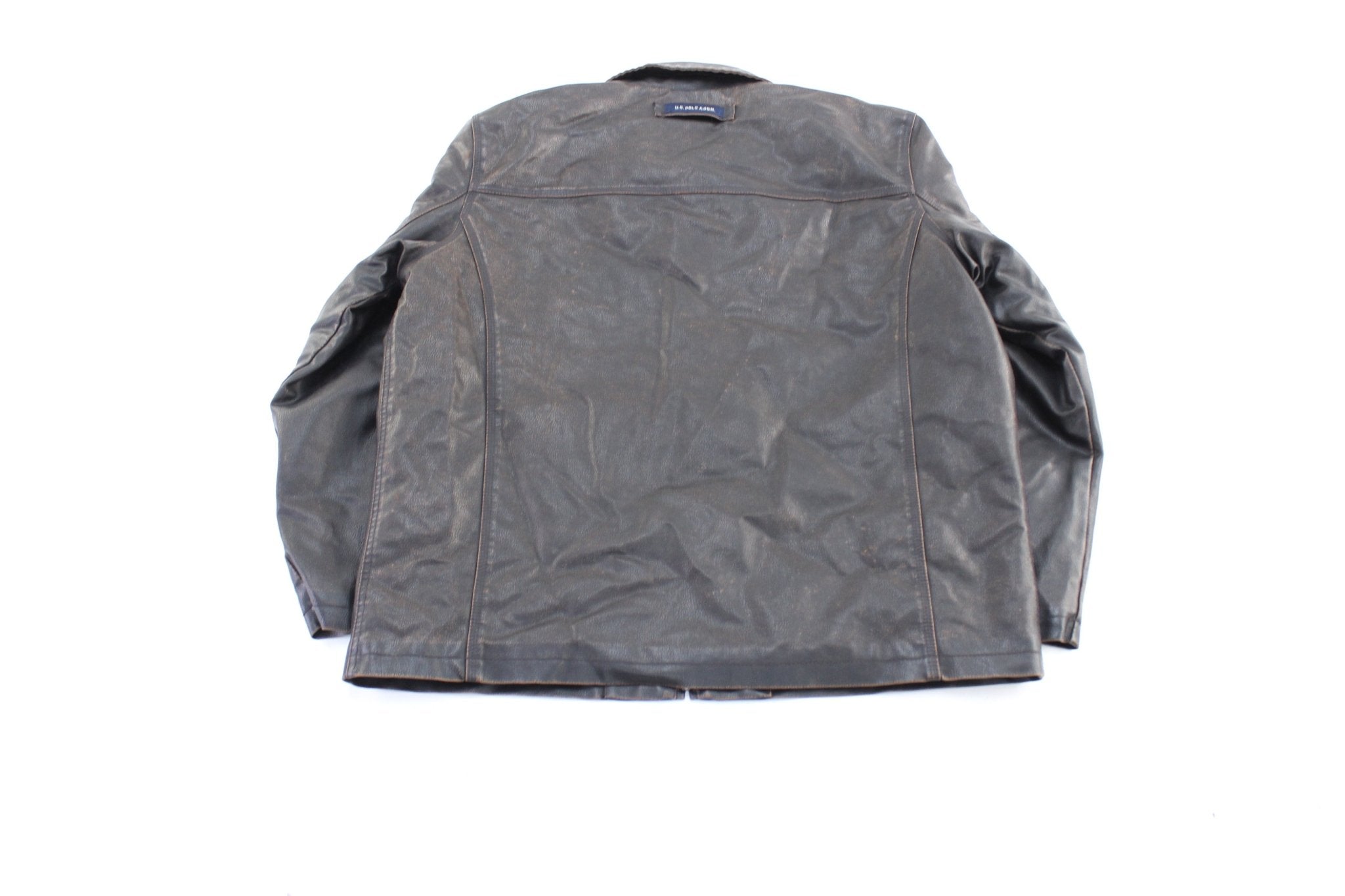 U.S. Polo Assn Dark Brown Leather Zip Up Jacket - ThriftedThreads.com