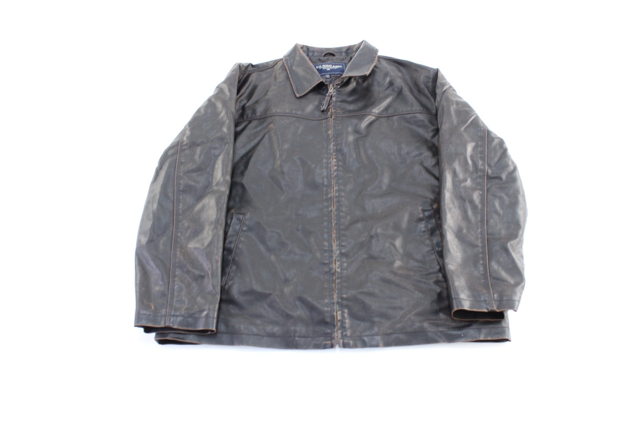 U.S. Polo Assn Dark Brown Leather Zip Up Jacket - ThriftedThreads.com