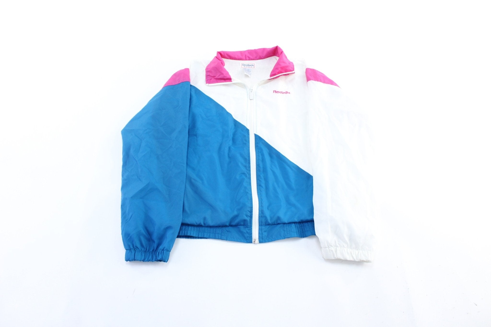 REEBOK Vintage 80s 90s Y2K Windbreaker Jacket White Blue Zip Up Large Nylon store