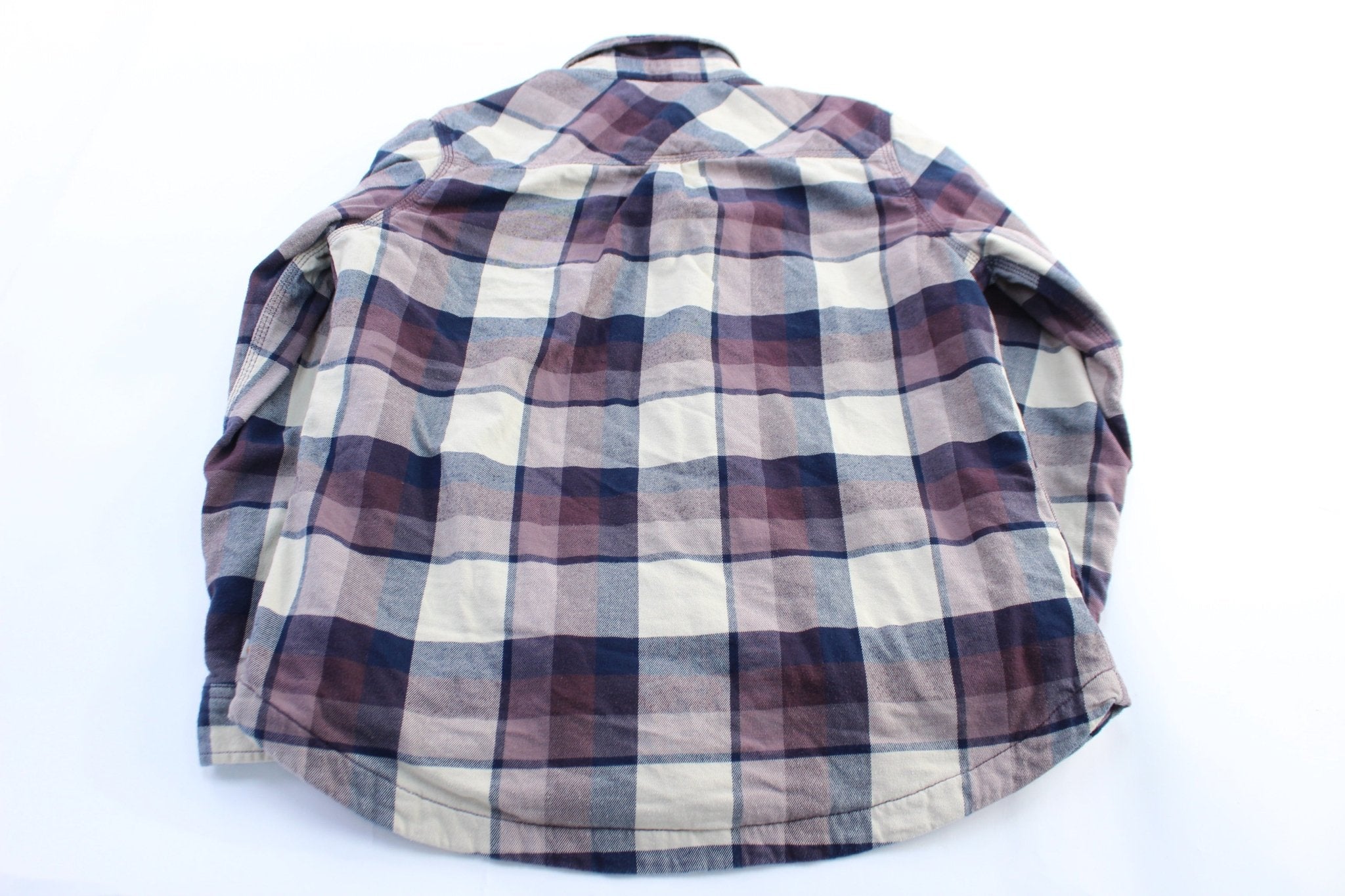 Women's Carhartt White & Purple Plaid LS Button Down Flannel - ThriftedThreads.com