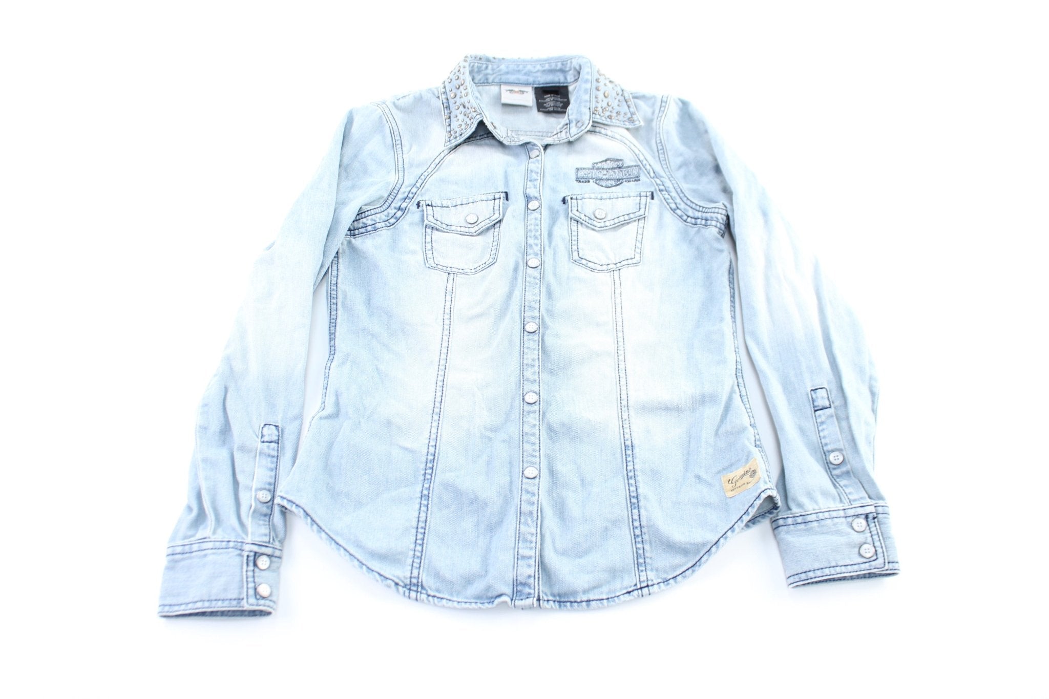 Women's Harley Davidson Motorcycles Denim Button Down - ThriftedThreads.com