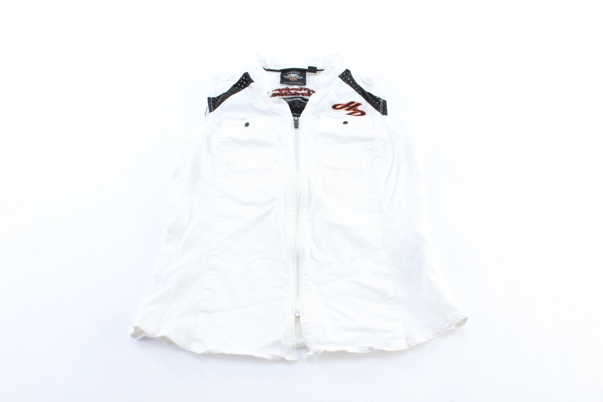 Harley hot Davidson White Zip Up Embroidered Jean Vest