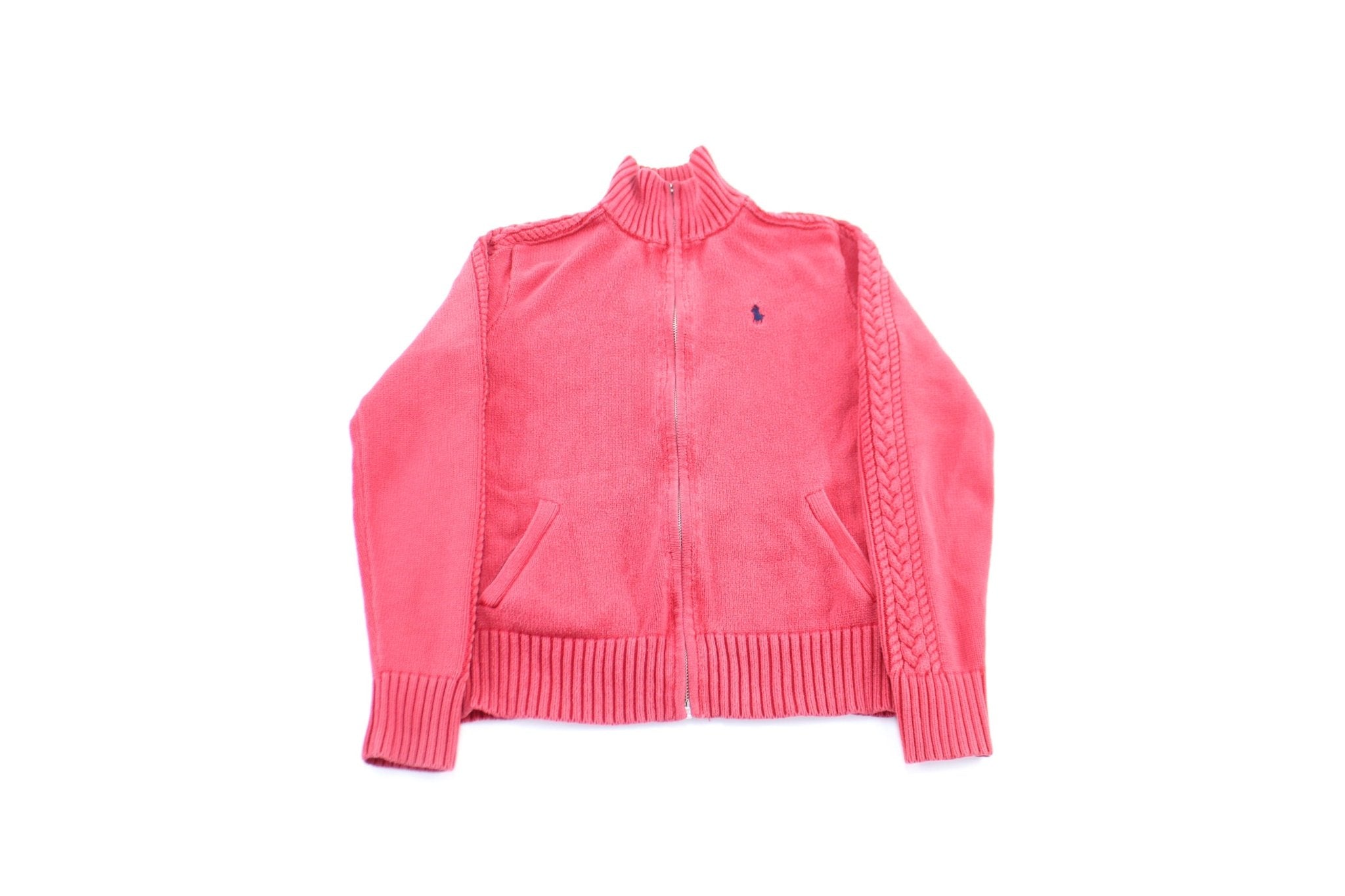Women's Polo by Ralph Lauren Embroidered Logo Hot Pink Zip Up Sweater - ThriftedThreads.com