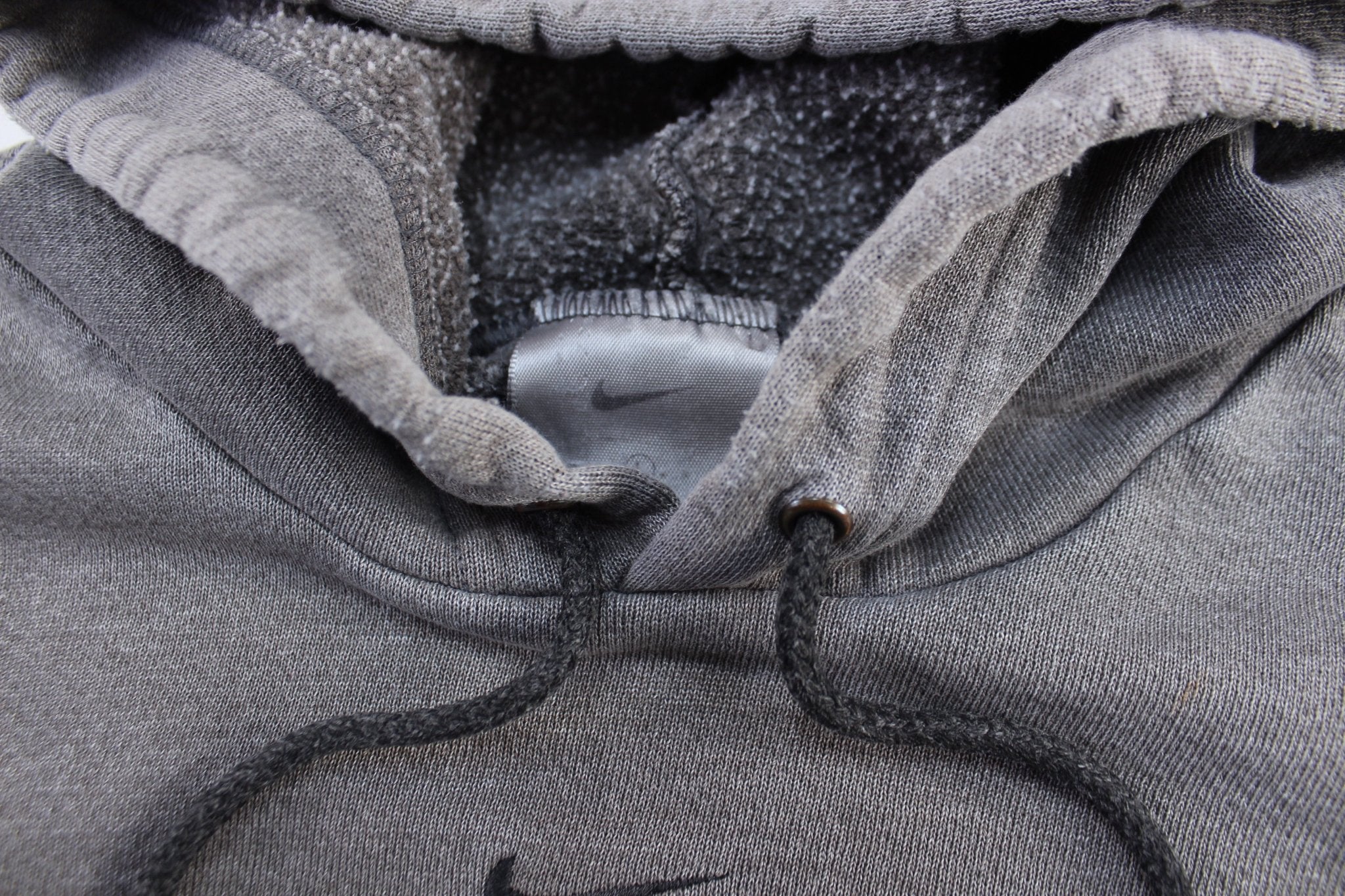 Y2K Nike Embroidered Center Swoosh Logo Grey Pullover Hoodie - ThriftedThreads.com