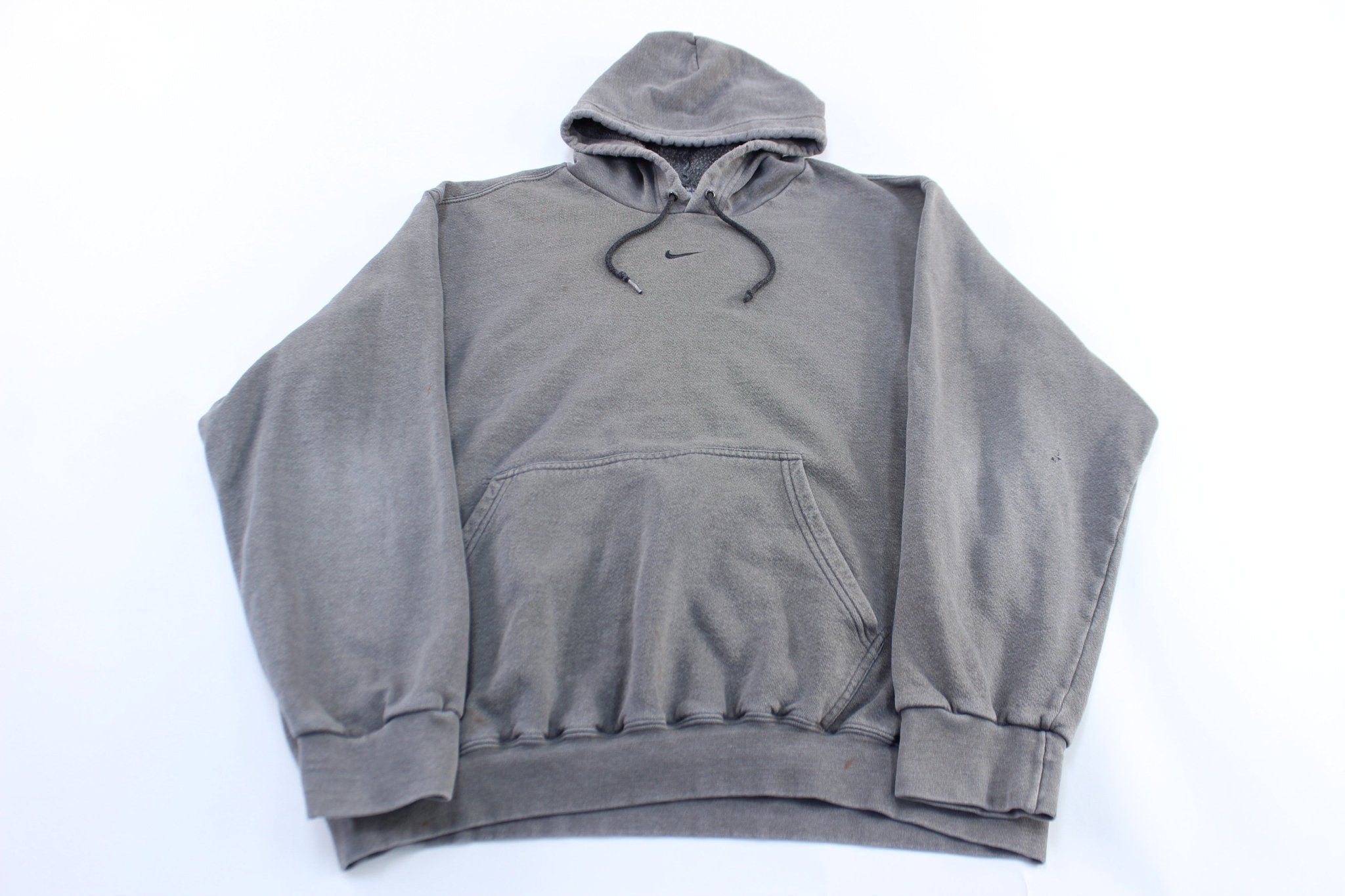 Y2K Nike Embroidered Center Swoosh Logo Grey Pullover Hoodie - ThriftedThreads.com