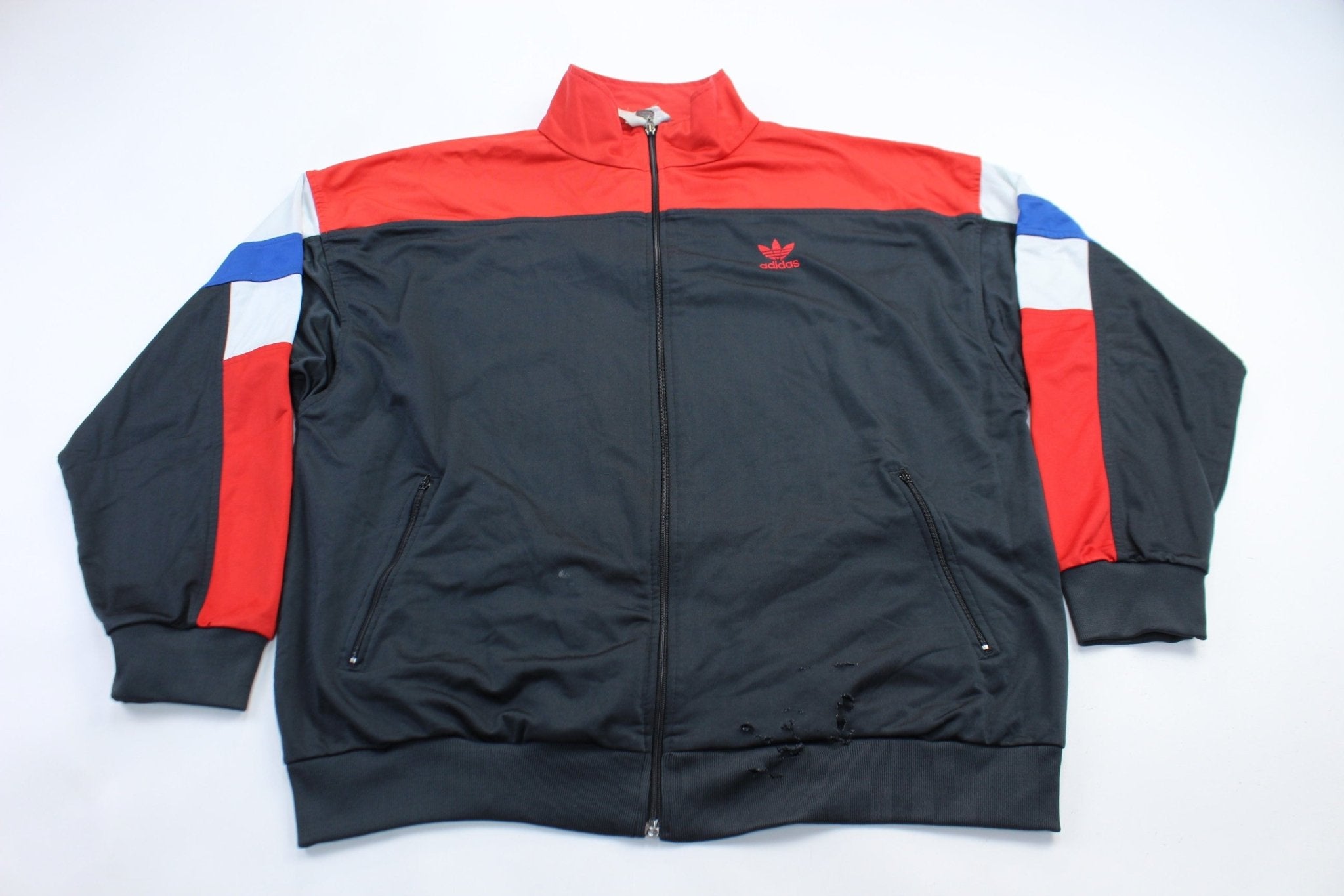 80's Adidas Embroidered Logo Red, Blue, & White Jacket - ThriftedThreads.com