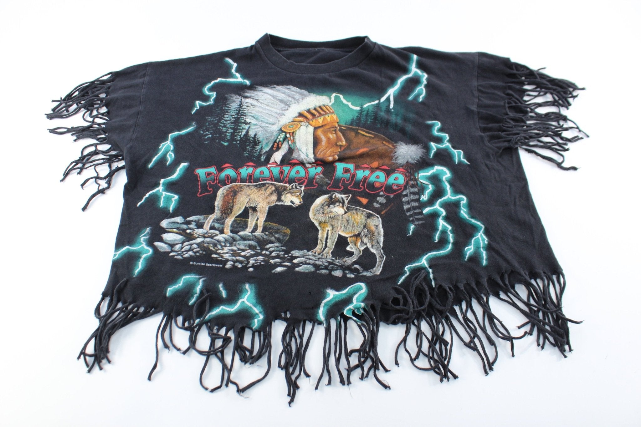 90's American Thunder Forever Free Lightning Fringed T-Shirt