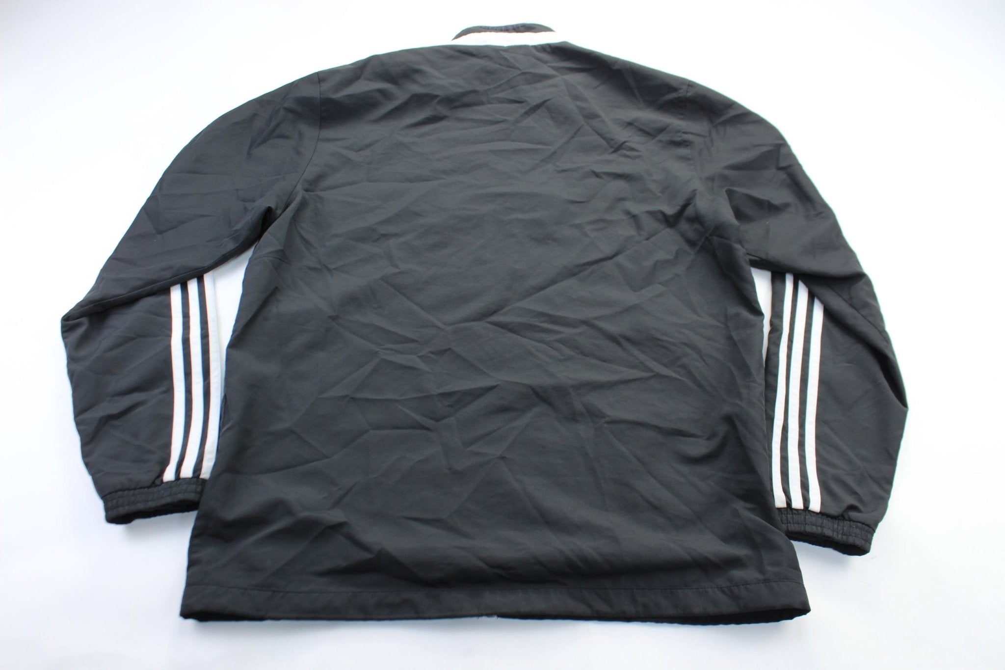 Adidas Embroidered Logo Black & White Striped Jacket - ThriftedThreads.com