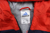 Adidas Embroidered Logo Red & Navy Blue Striped Jacket - ThriftedThreads.com