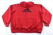 Adidas Embroidered Red Pullover Hoodie - ThriftedThreads.com