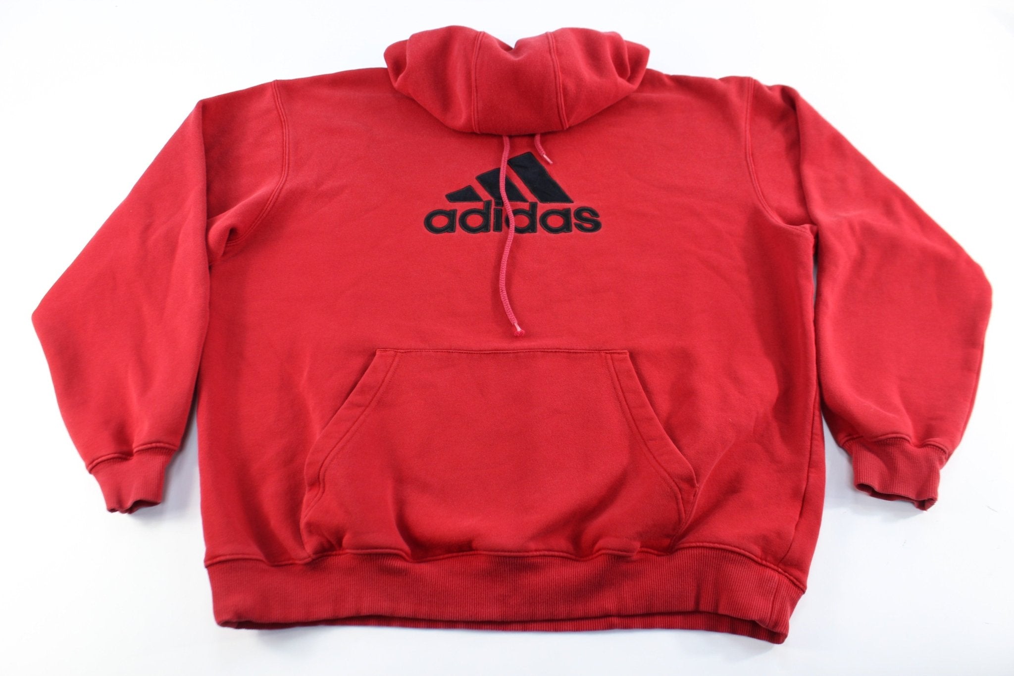 Adidas Embroidered Red Pullover Hoodie - ThriftedThreads.com