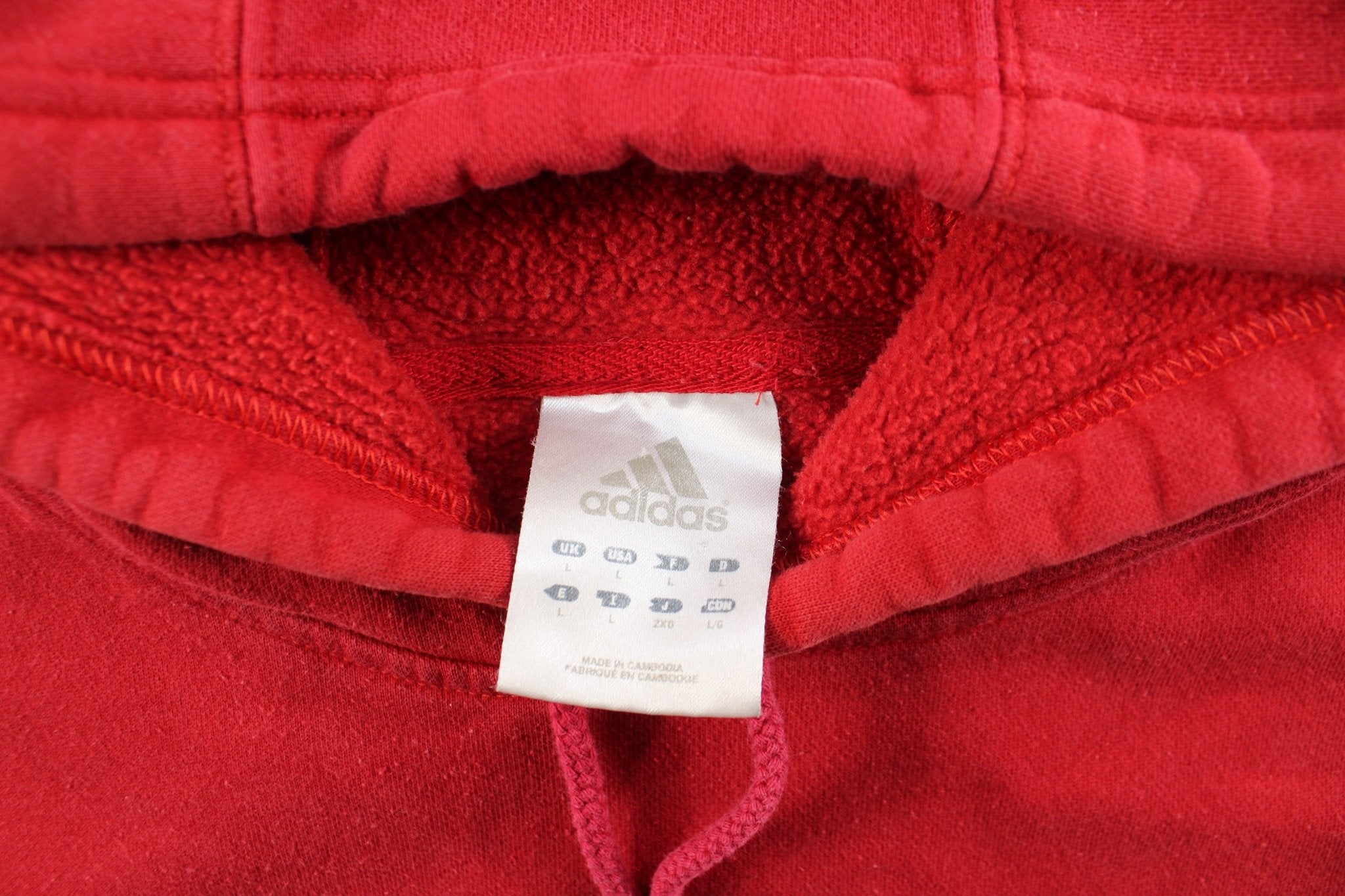 Adidas Embroidered Red Pullover Hoodie - ThriftedThreads.com
