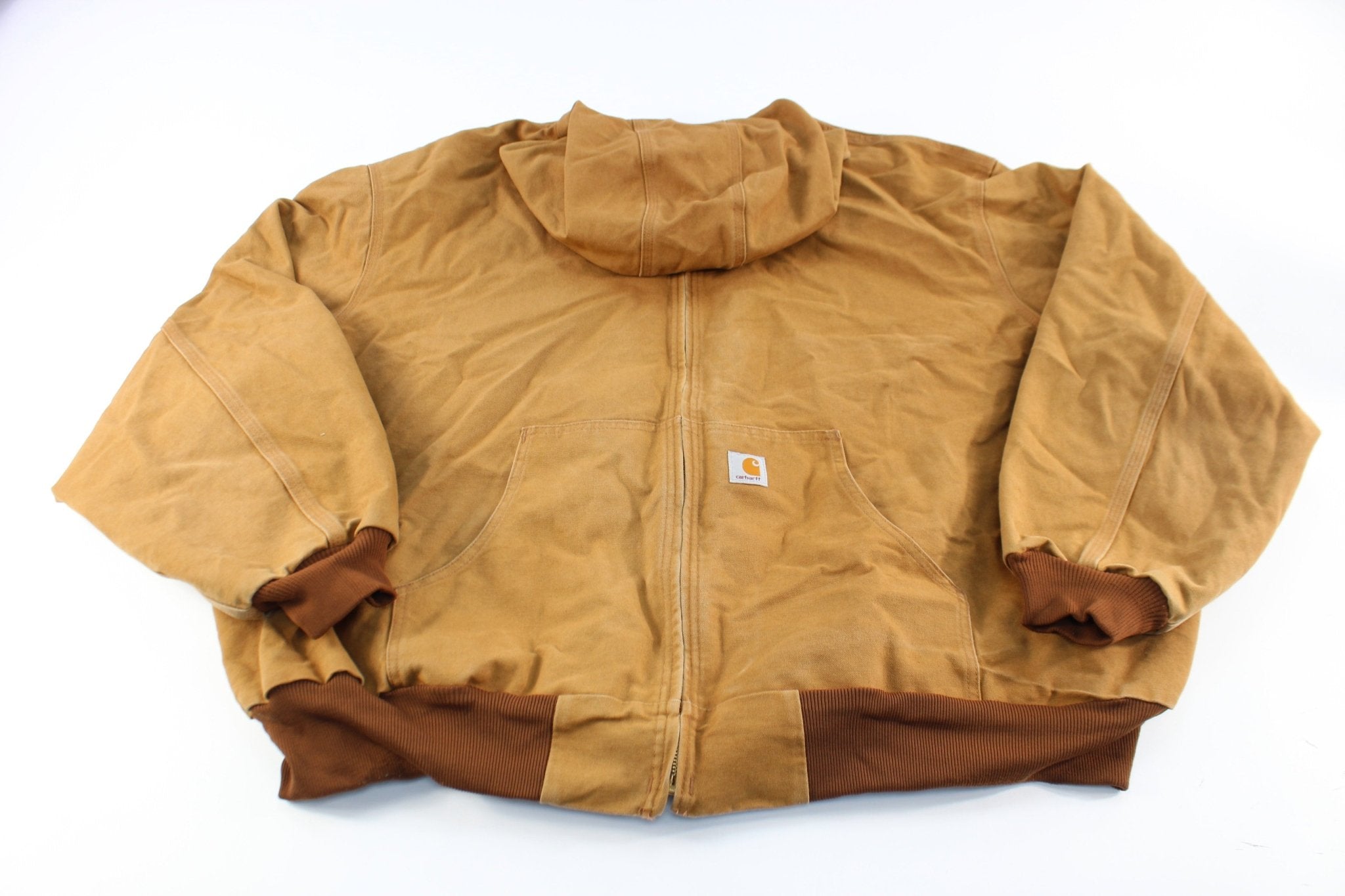 Carhartt Logo Patch Tan Hooded Zip Up Jacket ThriftedThreads