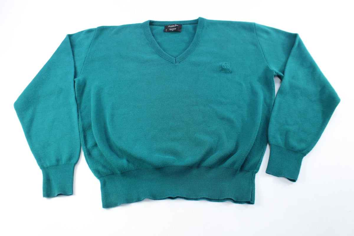 Christian Dior Monsieur Embroidered Logo Teal Sweater