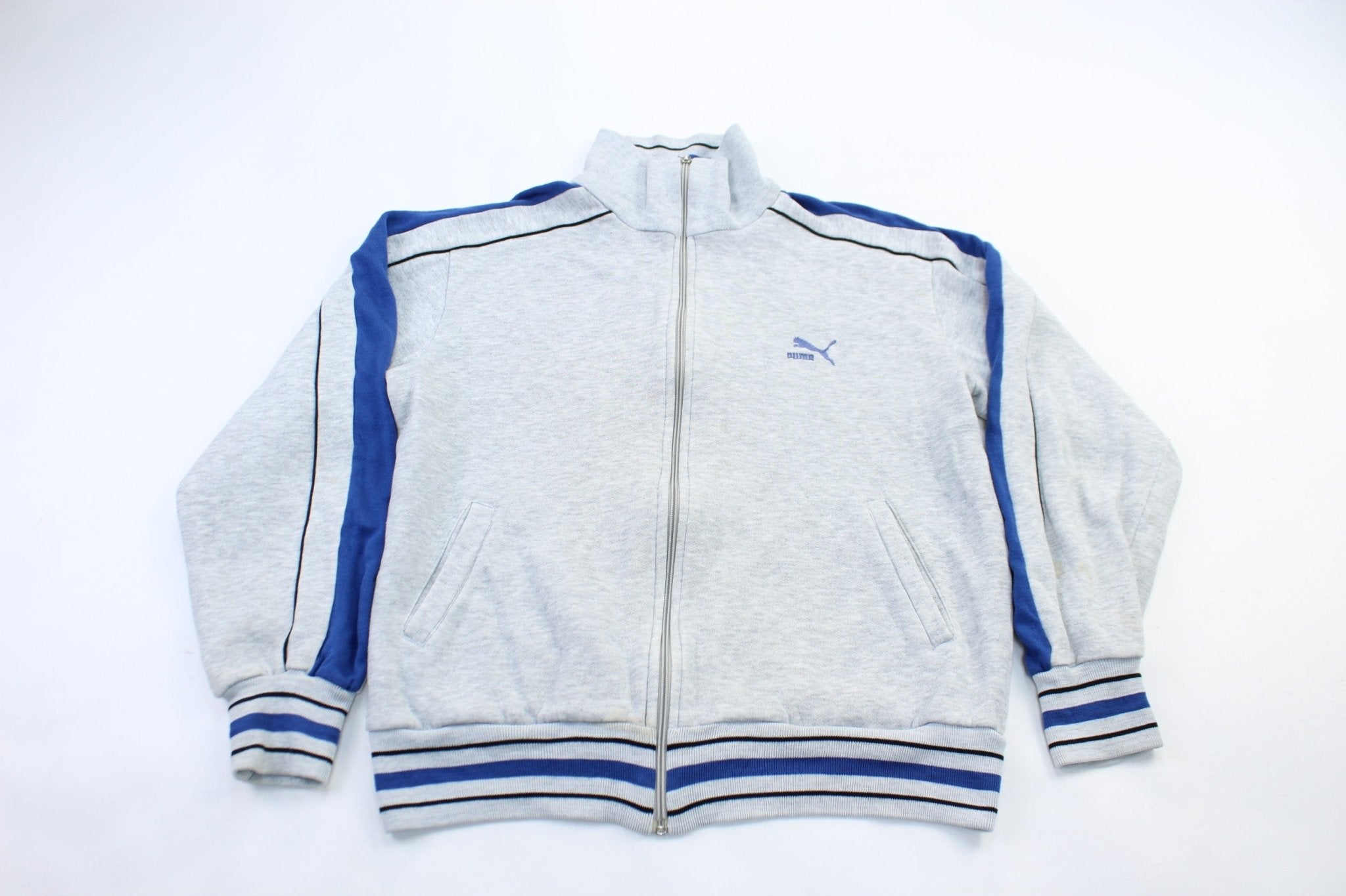 Puma Embroidered Logo Grey & Blue Zip Up Jacket - ThriftedThreads.com