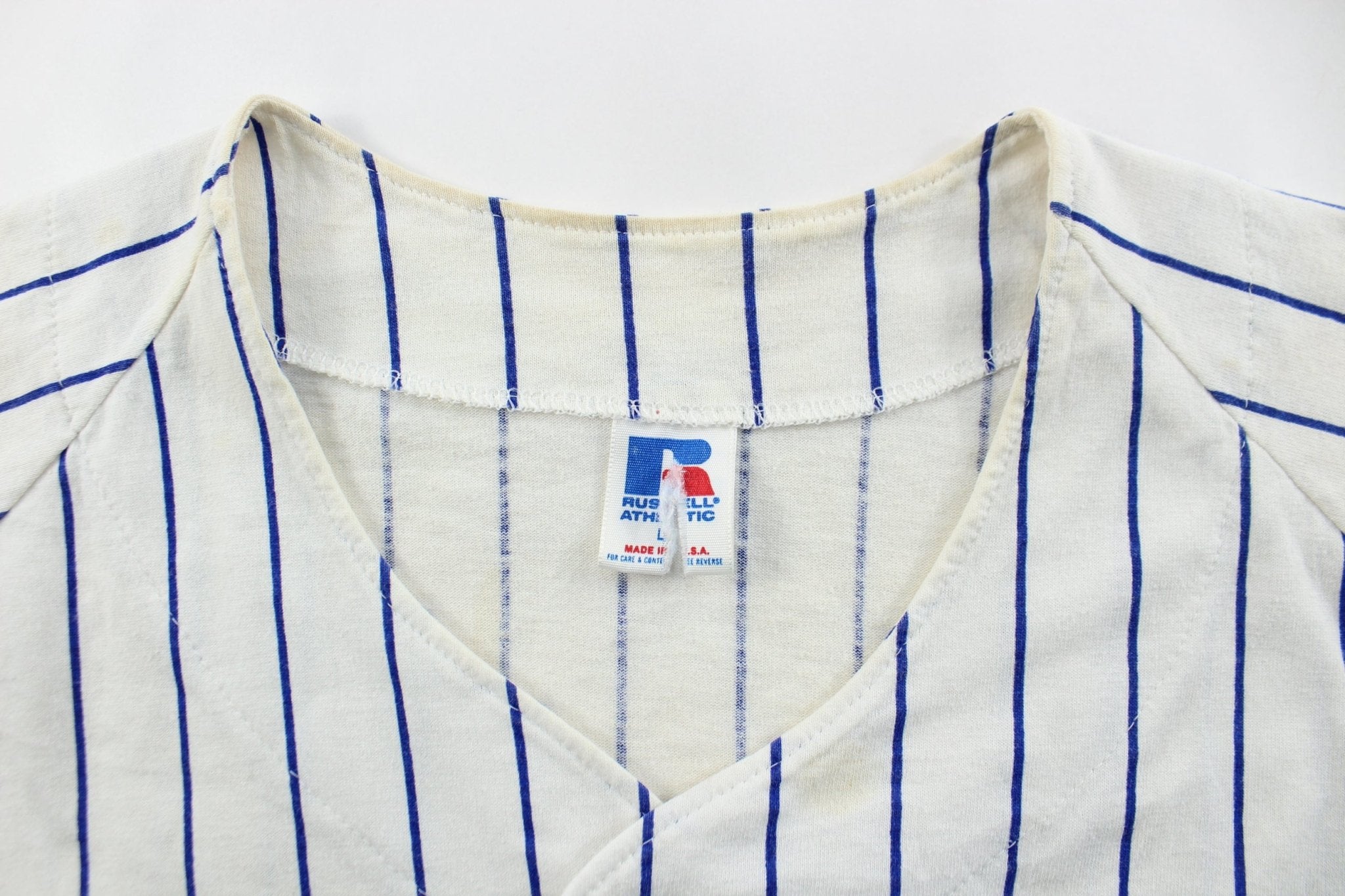 Russell Athletic Chicago Cubs Pinstripe Jersey - ThriftedThreads.com