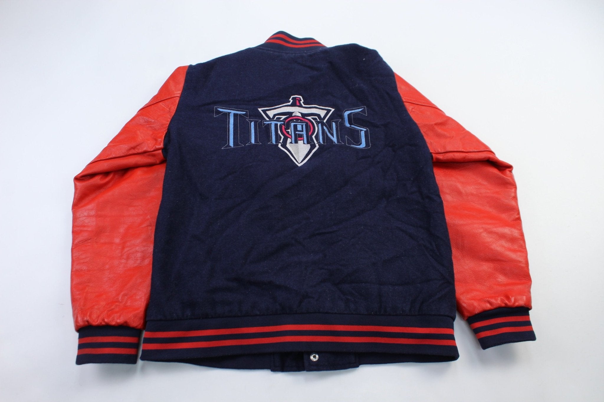 Titans Football Club Orange & Navy Blue Varsity Embroidered Jacket - ThriftedThreads.com