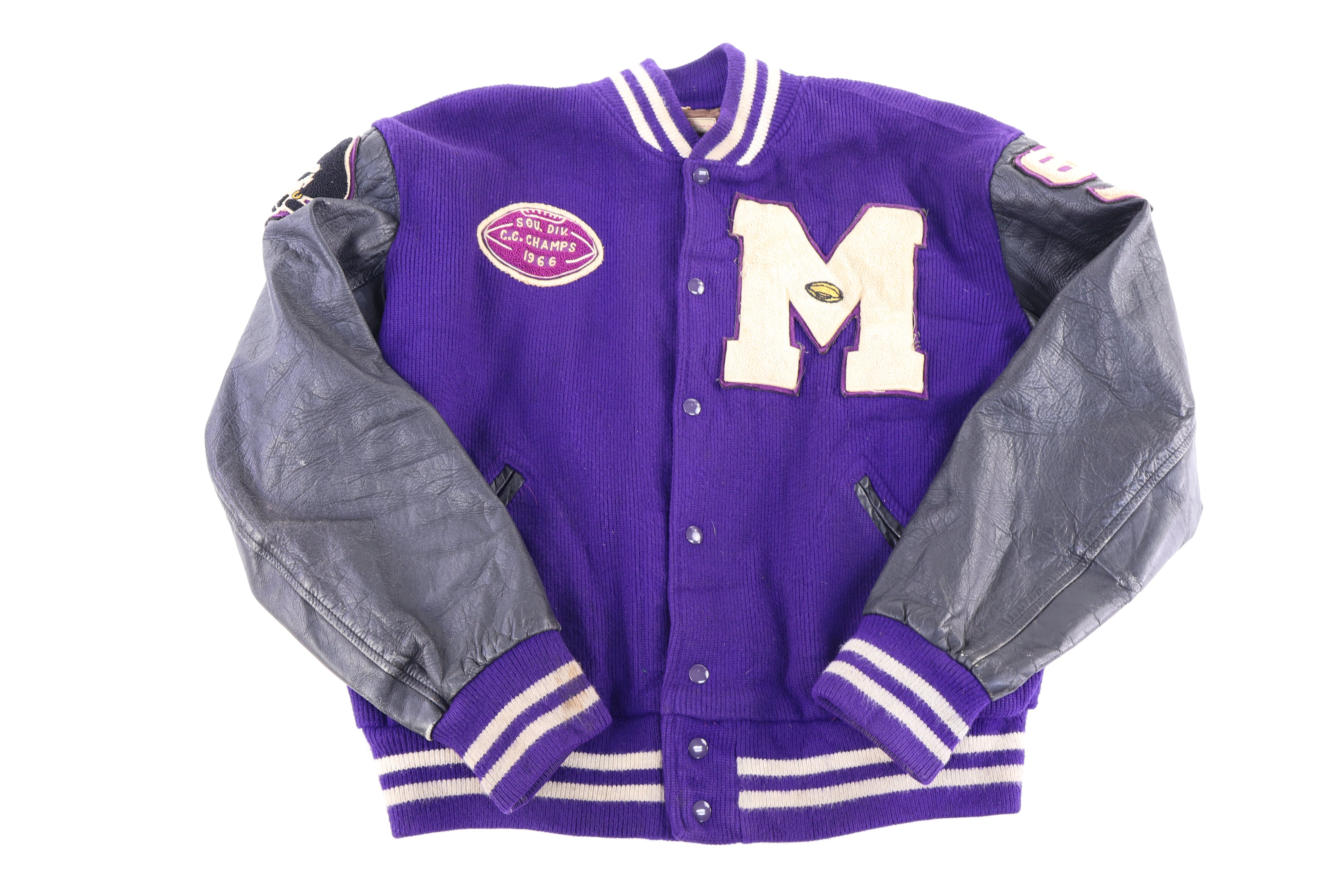 1966 Purple & Grey Varsity Bomber Jacket - Jacket - Thrifted Threads
