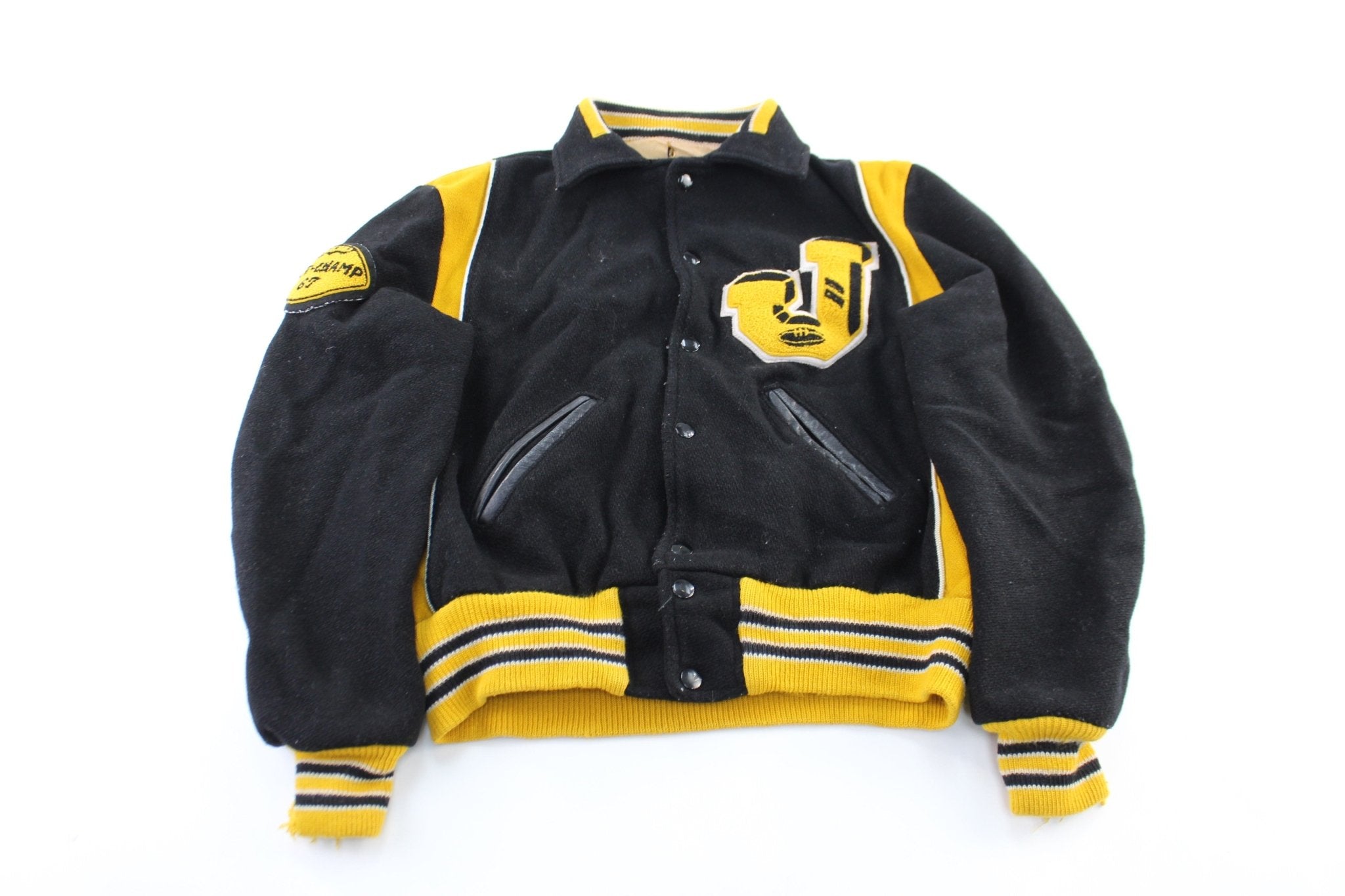 1967 Black & Yellow Wool Varsity Jacket - ThriftedThreads.com