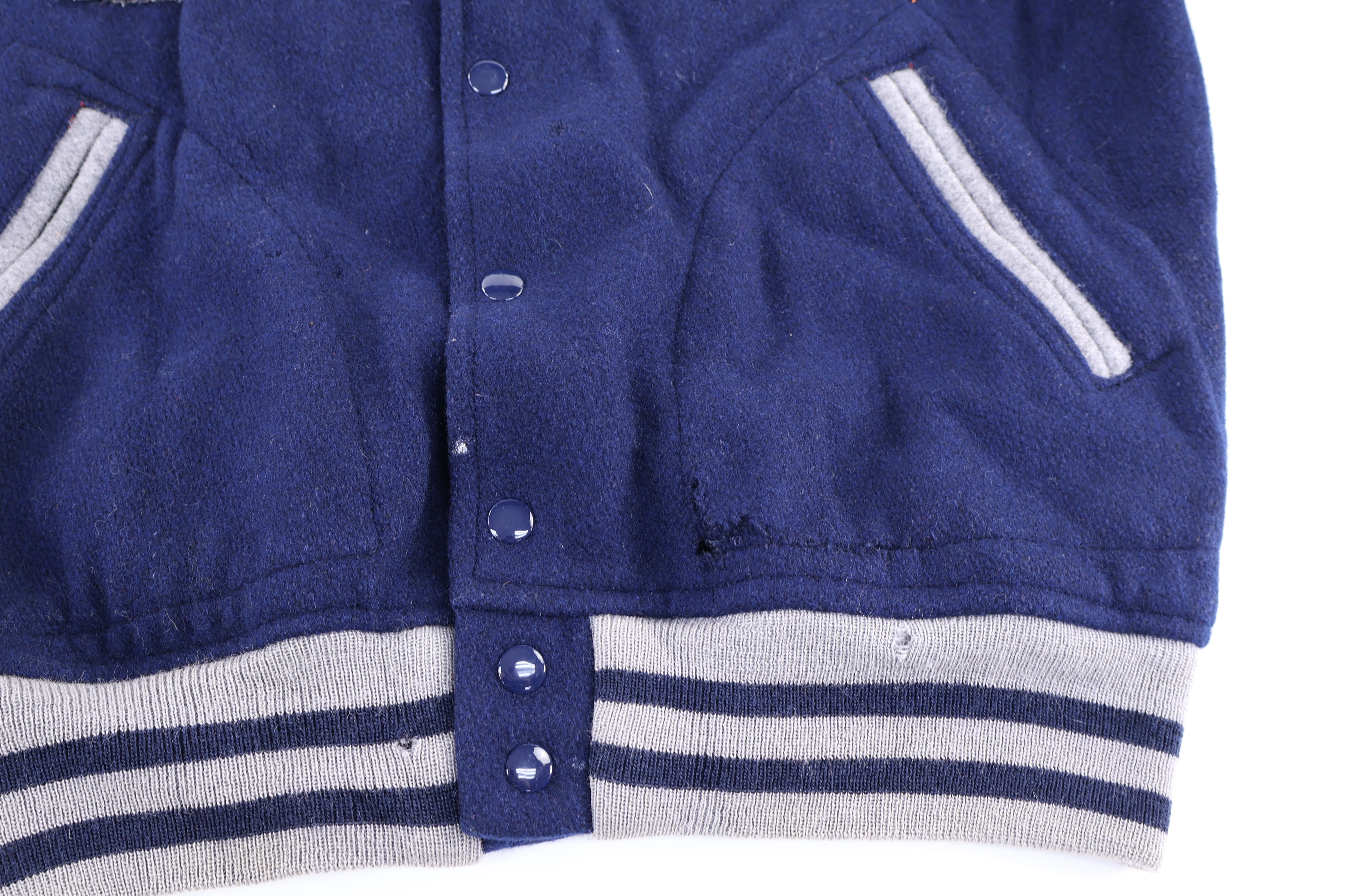 1968 Kent Blue & Grey Varsity Bomber Jacket - Jacket - Thrifted Threads