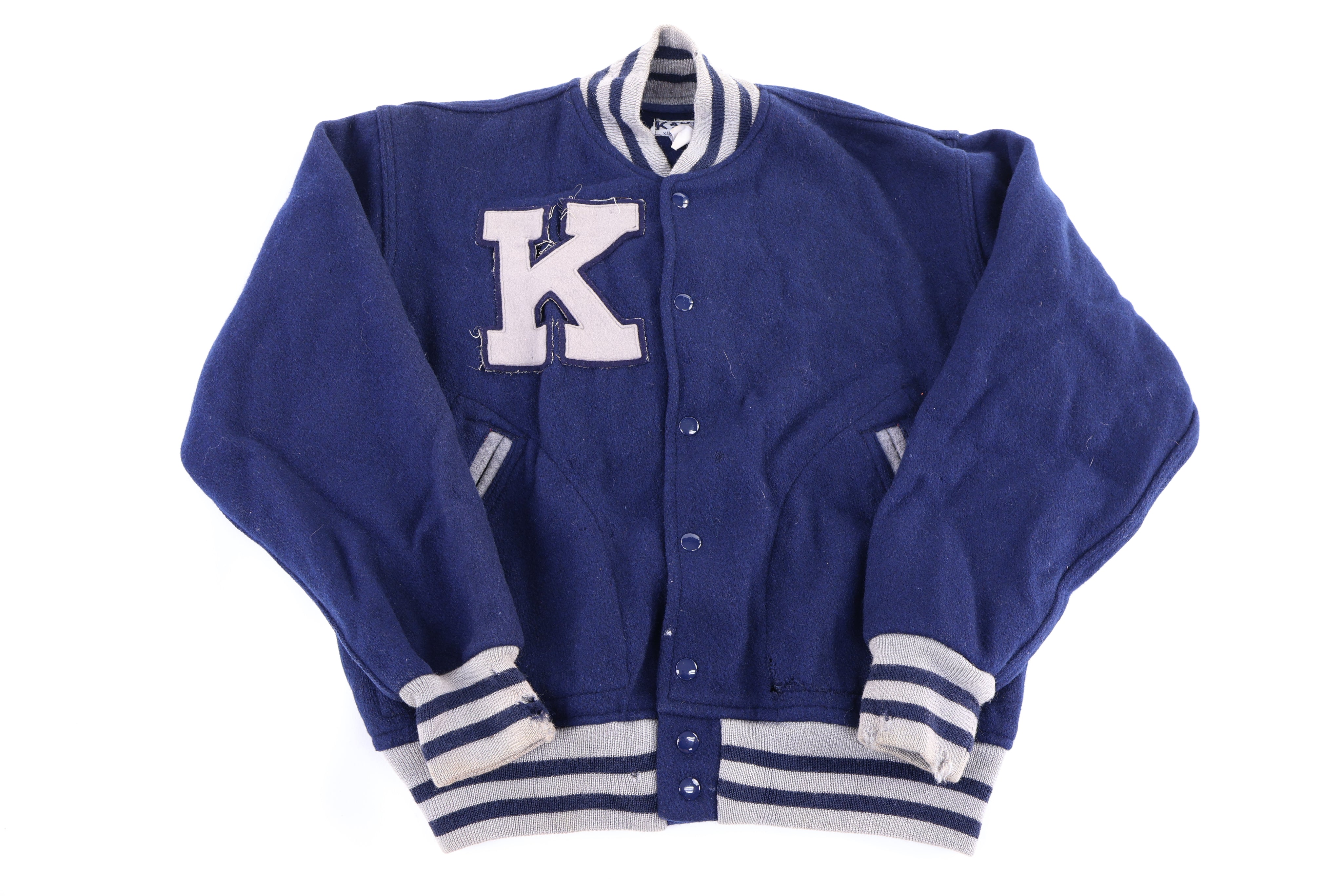 1968 Kent Blue & Grey Varsity Bomber Jacket - Jacket - Thrifted Threads