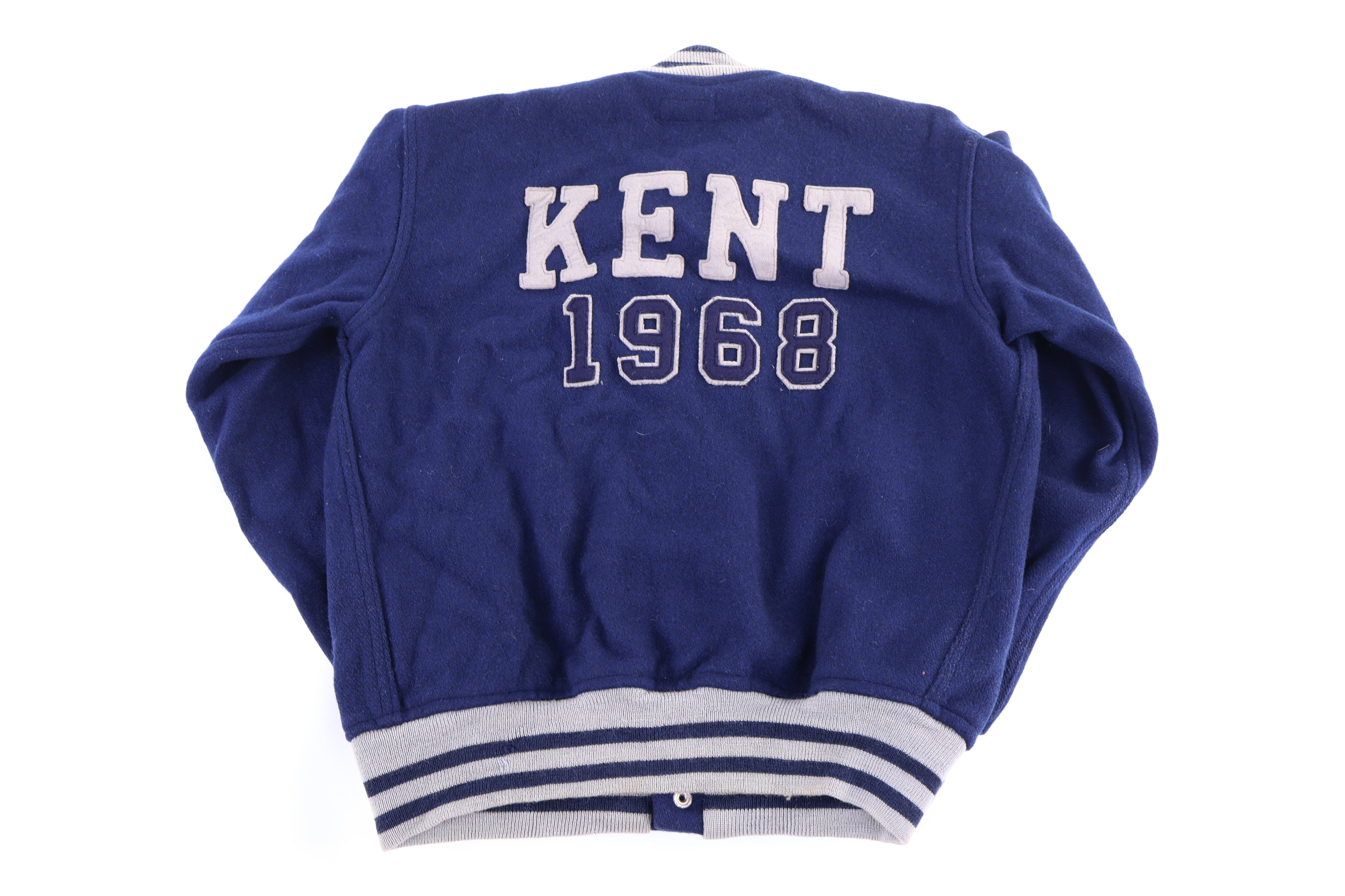 1968 Kent Blue & Grey Varsity Bomber Jacket - Jacket - Thrifted Threads