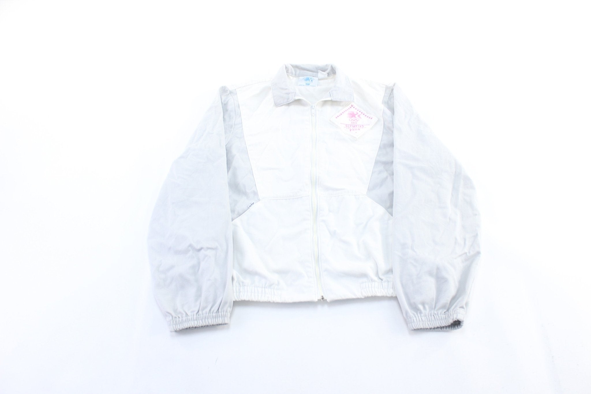 1984 Levi's Olympiad Los Angeles White Zip Up Jacket - ThriftedThreads.com