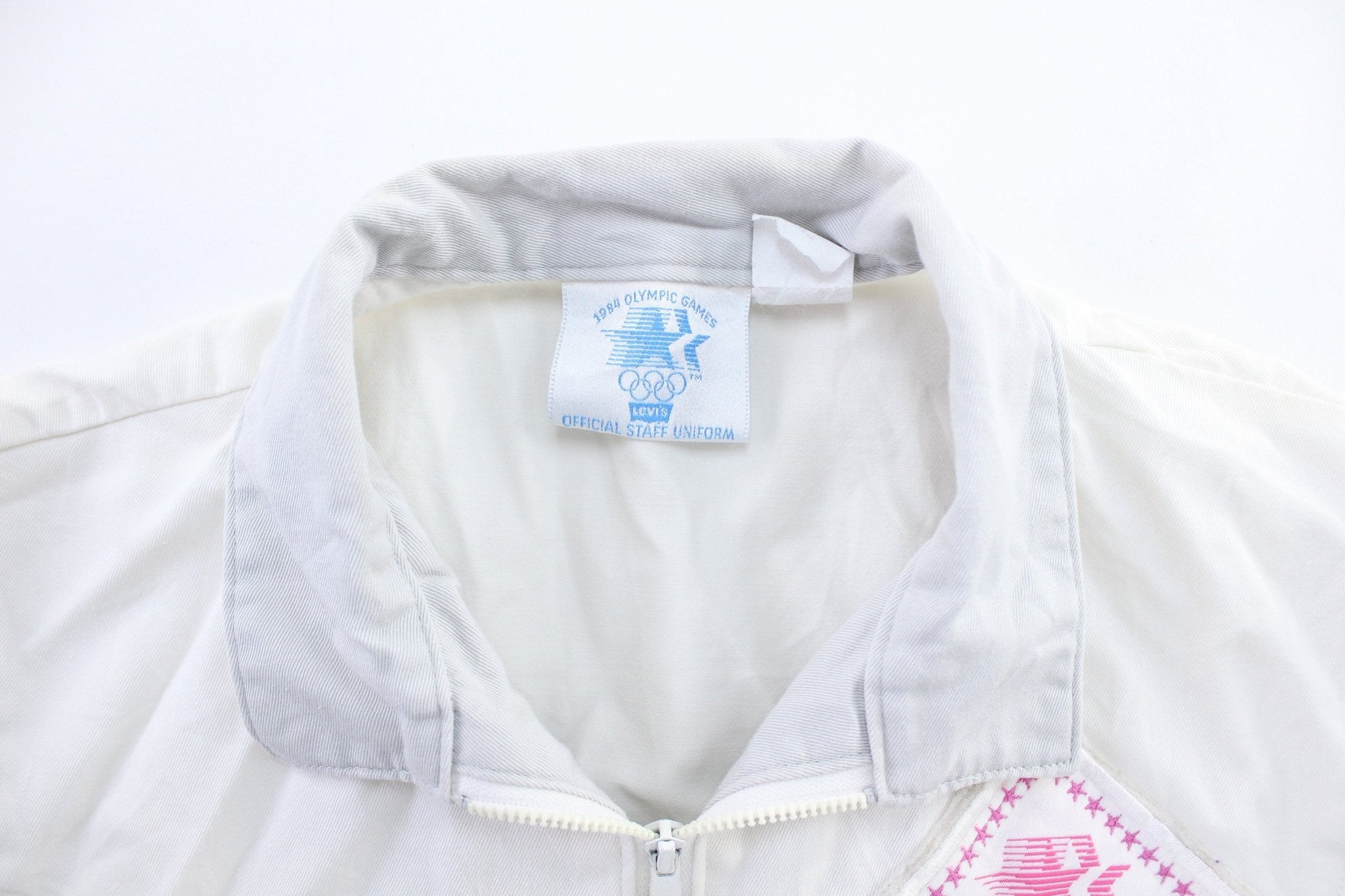 1984 Levi's Olympiad Los Angeles White Zip Up Jacket - ThriftedThreads.com